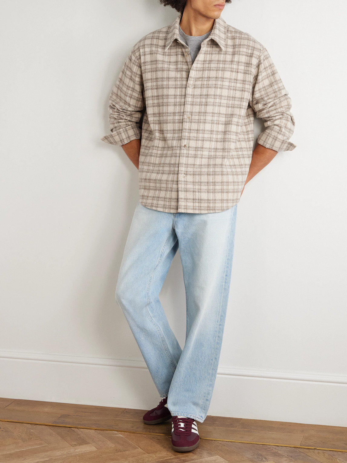Frame Checked Wool-blend Flannel Overshirt In Neutral