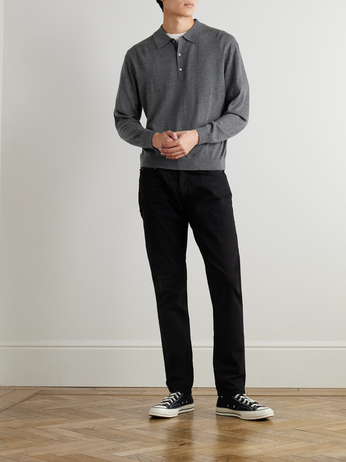 Frame Cashmere And Wool-blend Polo Shirt In Gray