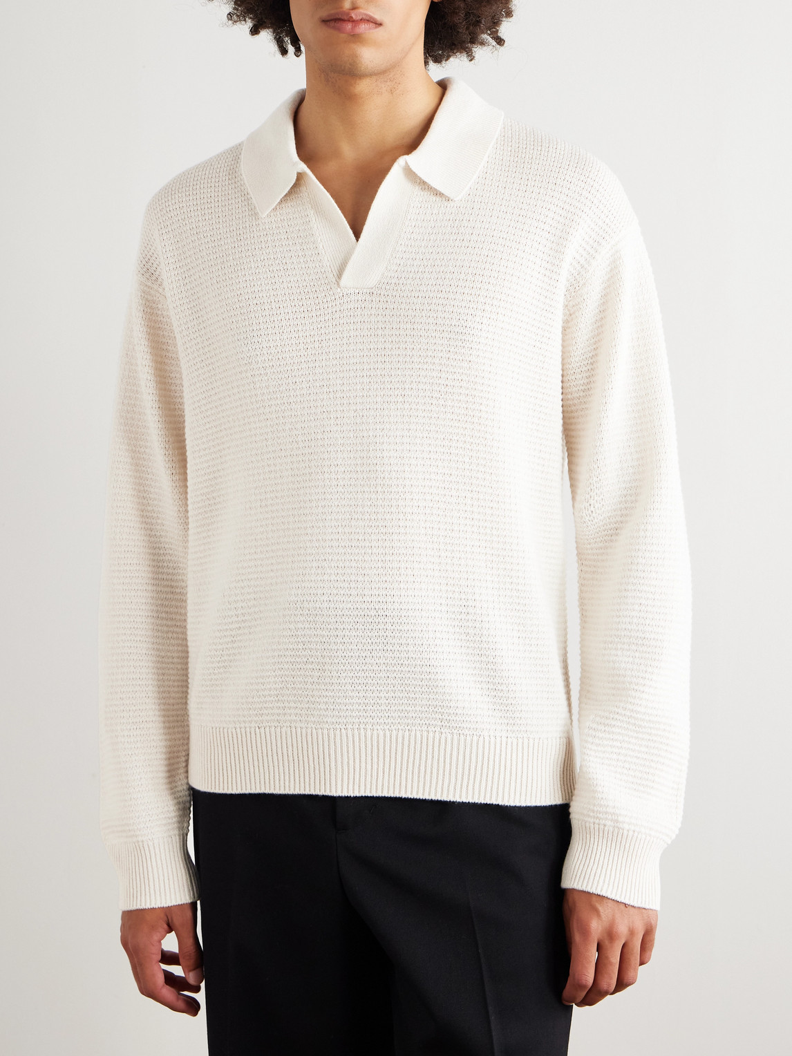 Frame Textured Wool And Silk-blend Polo Shirt In White