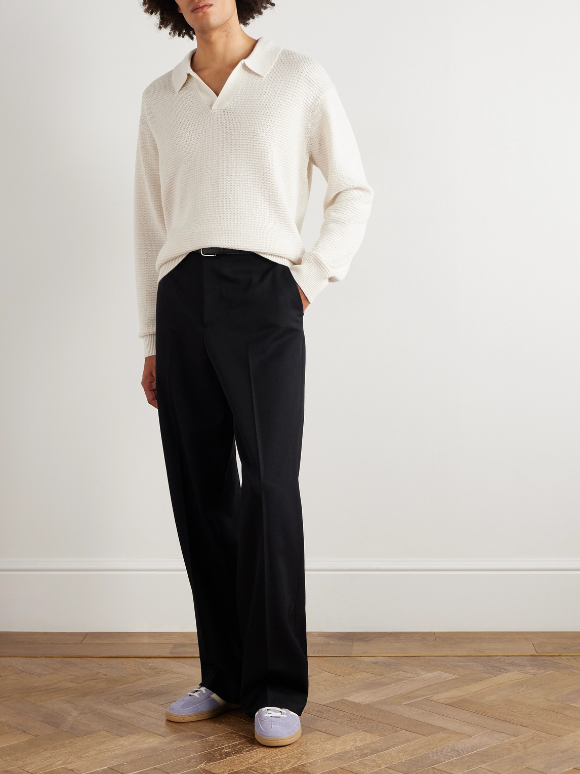 Frame Textured Wool And Silk-blend Polo Shirt In White