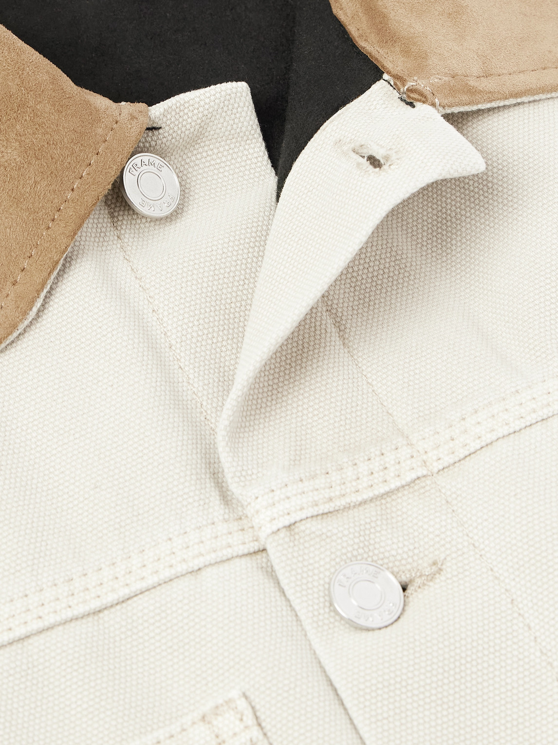 Frame Suede-trimmed Cotton-canvas Jacket In Neutral