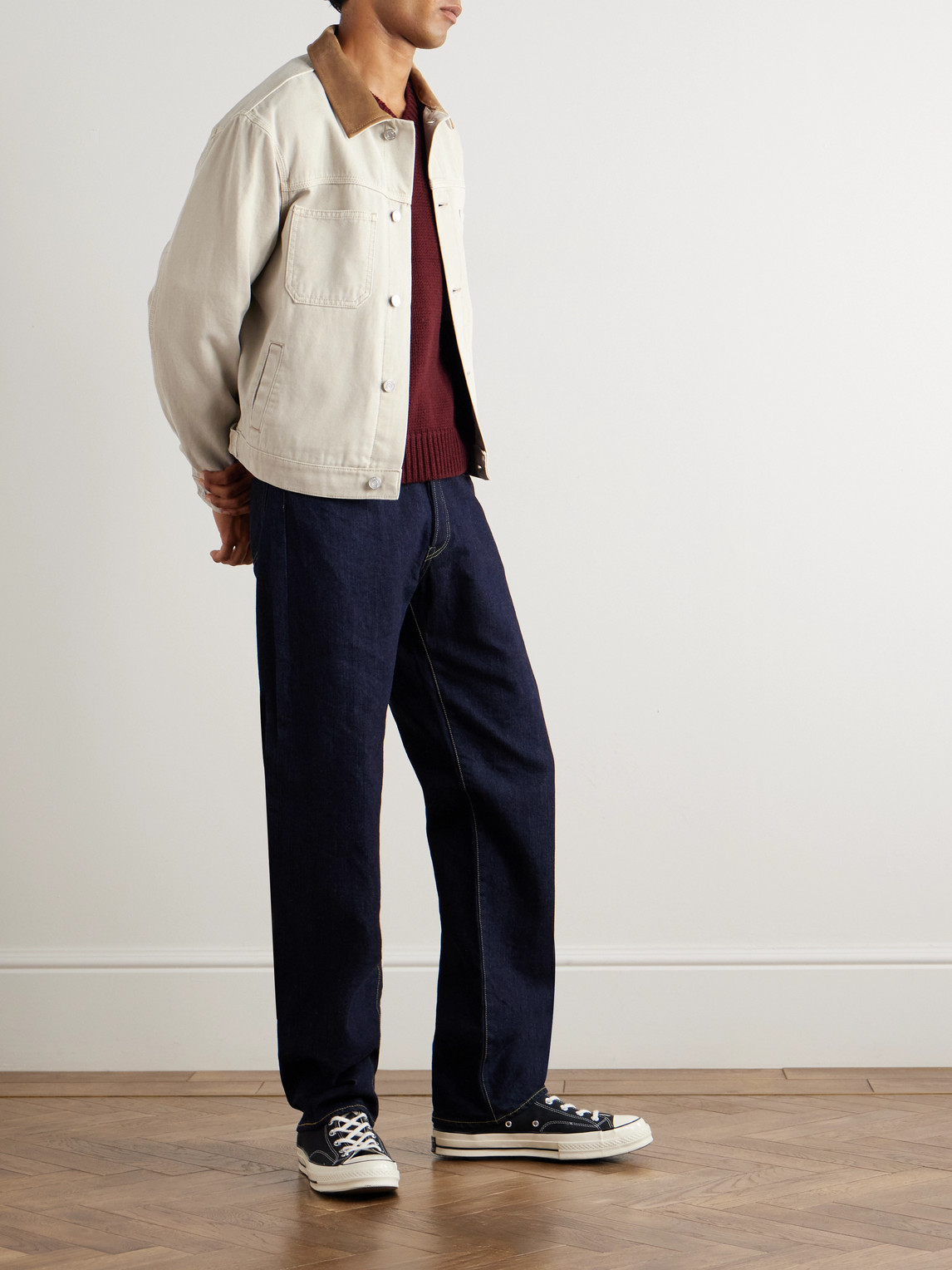 Frame Suede-trimmed Cotton-canvas Jacket In Neutral
