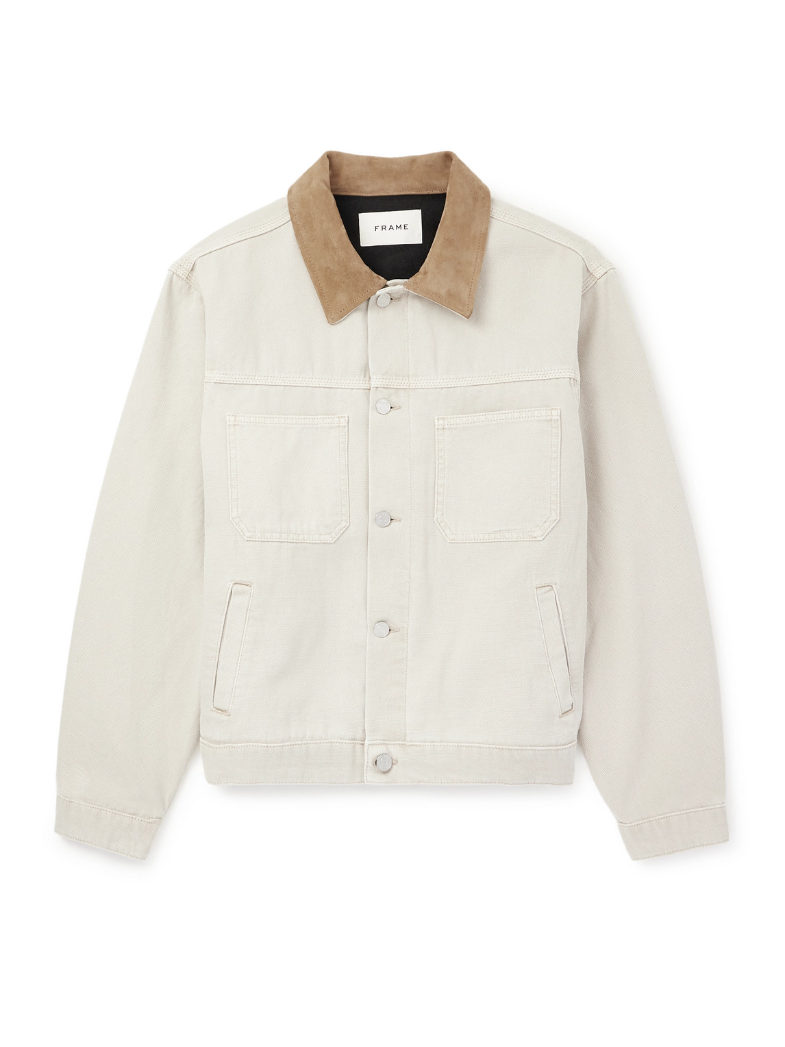 Frame Suede-trimmed Cotton-canvas Jacket In Neutral