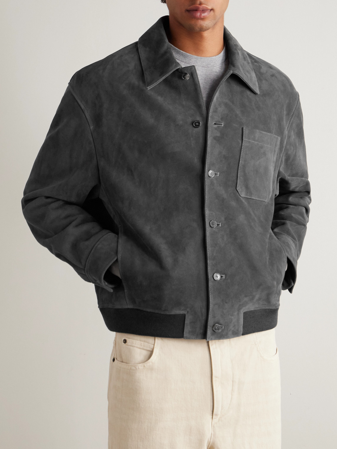 Frame Suede Bomber Jacket In Black