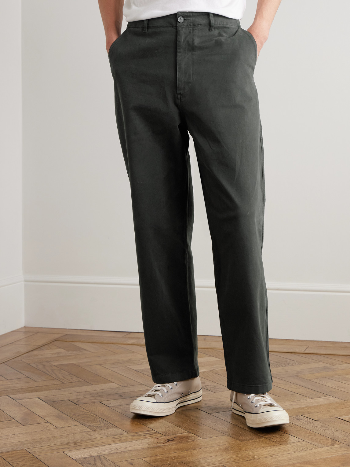 Frame Straight-leg Cotton-blend Twill Chinos In Gray