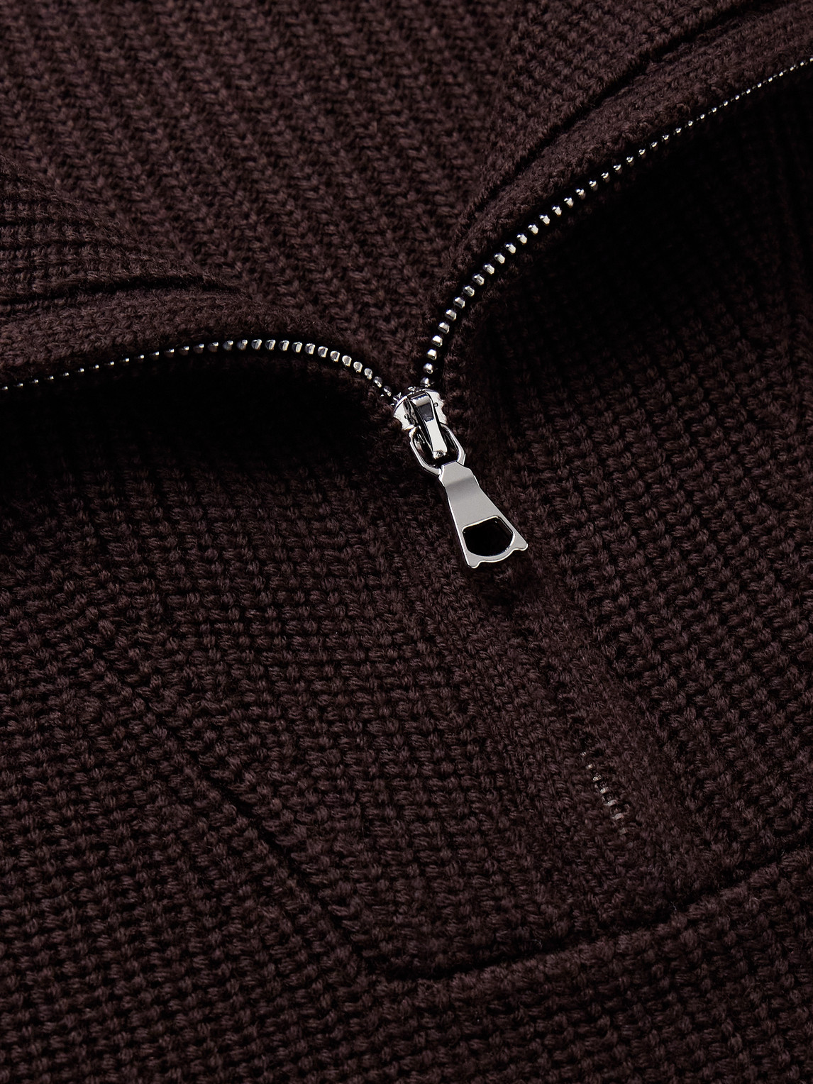 Officine Generale Tarek Ribbed Merino Wool Half-zip Sweater In Brown