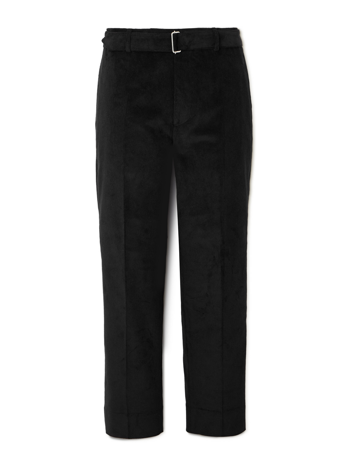 Officine Generale Hoche Belted Straight-leg Cotton-blend Corduroy Trousers In Black