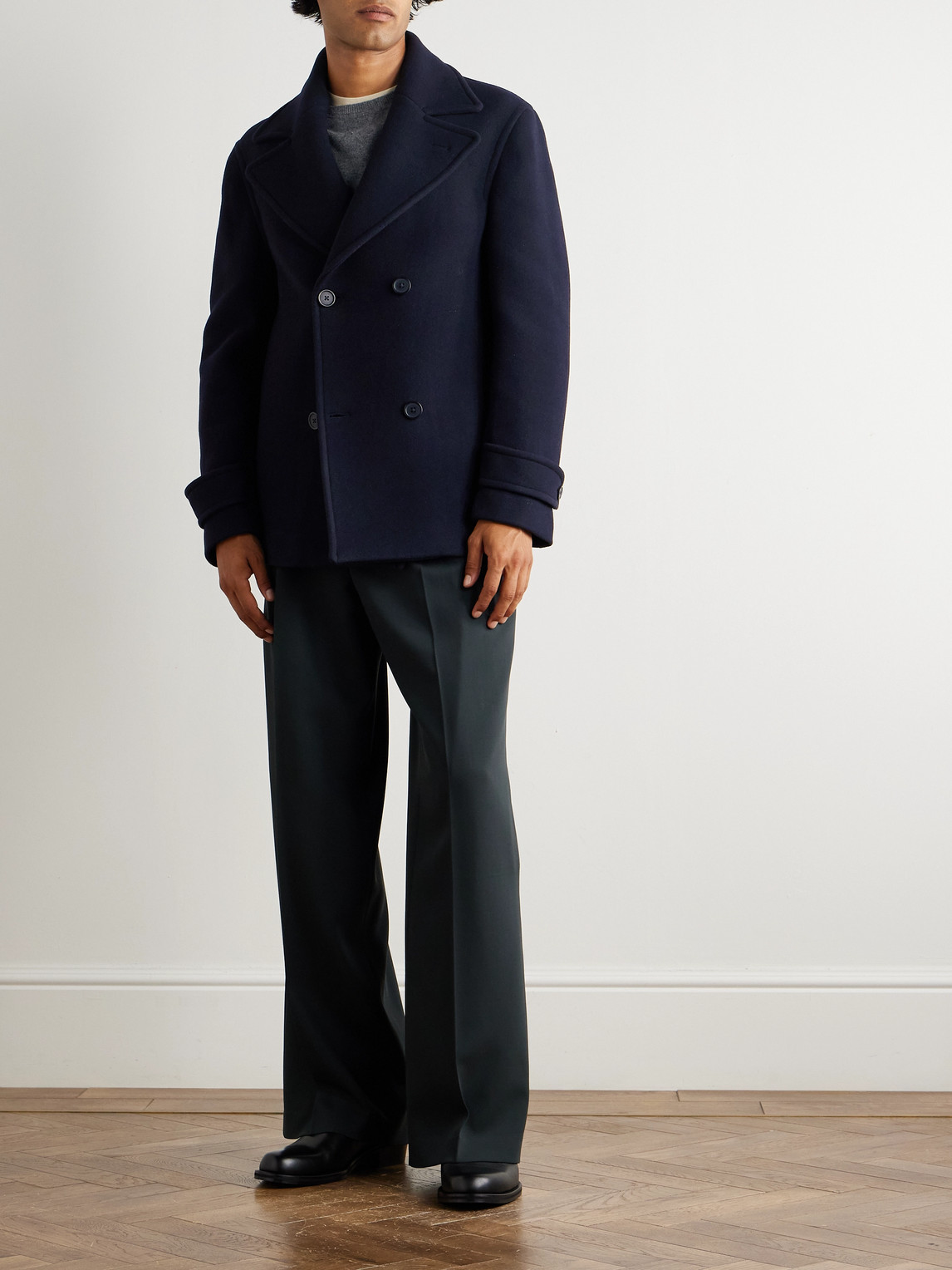 Officine Generale Pat Double-breasted Wool-blend Peacoat In Blue