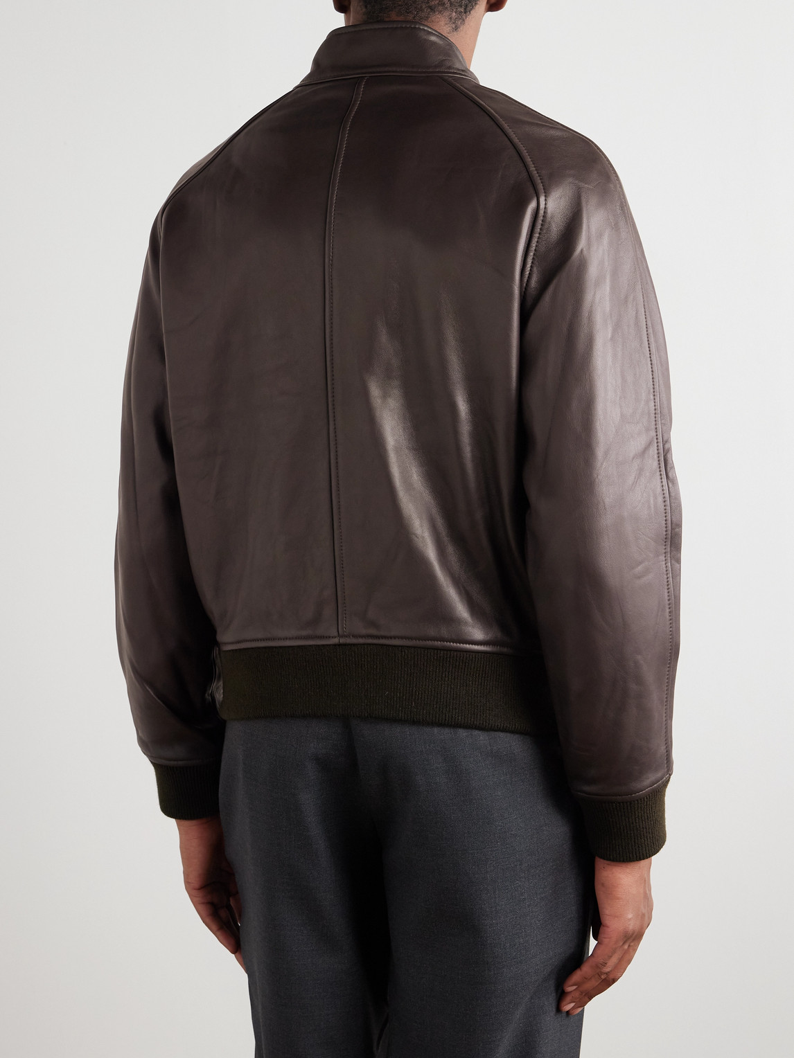 Officine Generale Craig Leather Bomber Jacket In Brown