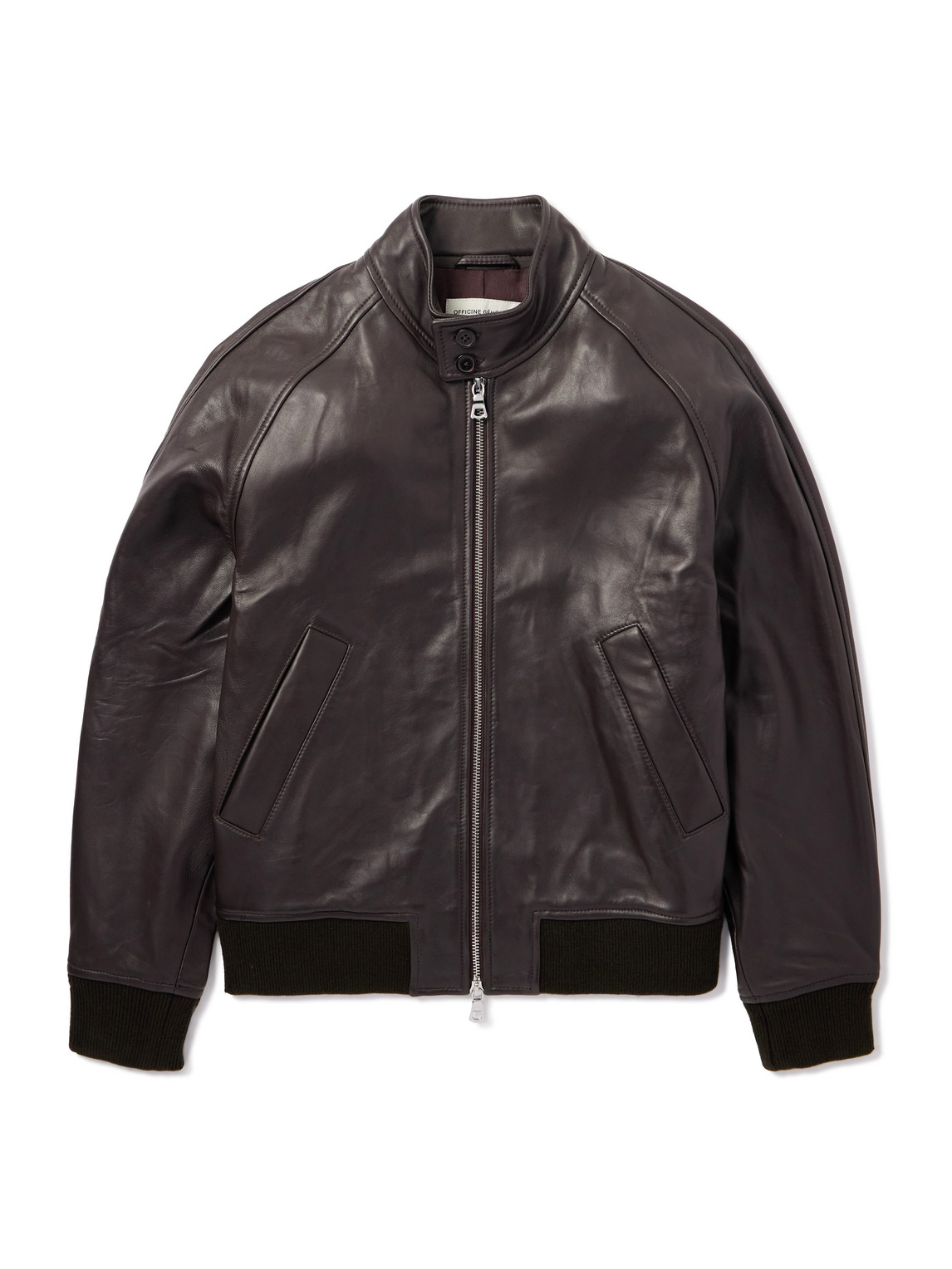 Officine Generale Craig Leather Bomber Jacket In Brown