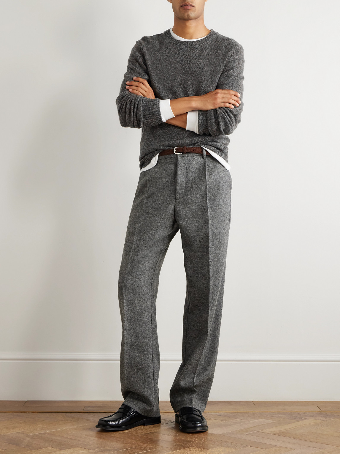 Officine Generale Marl Wool And Cashmere-blend Sweater In Gray