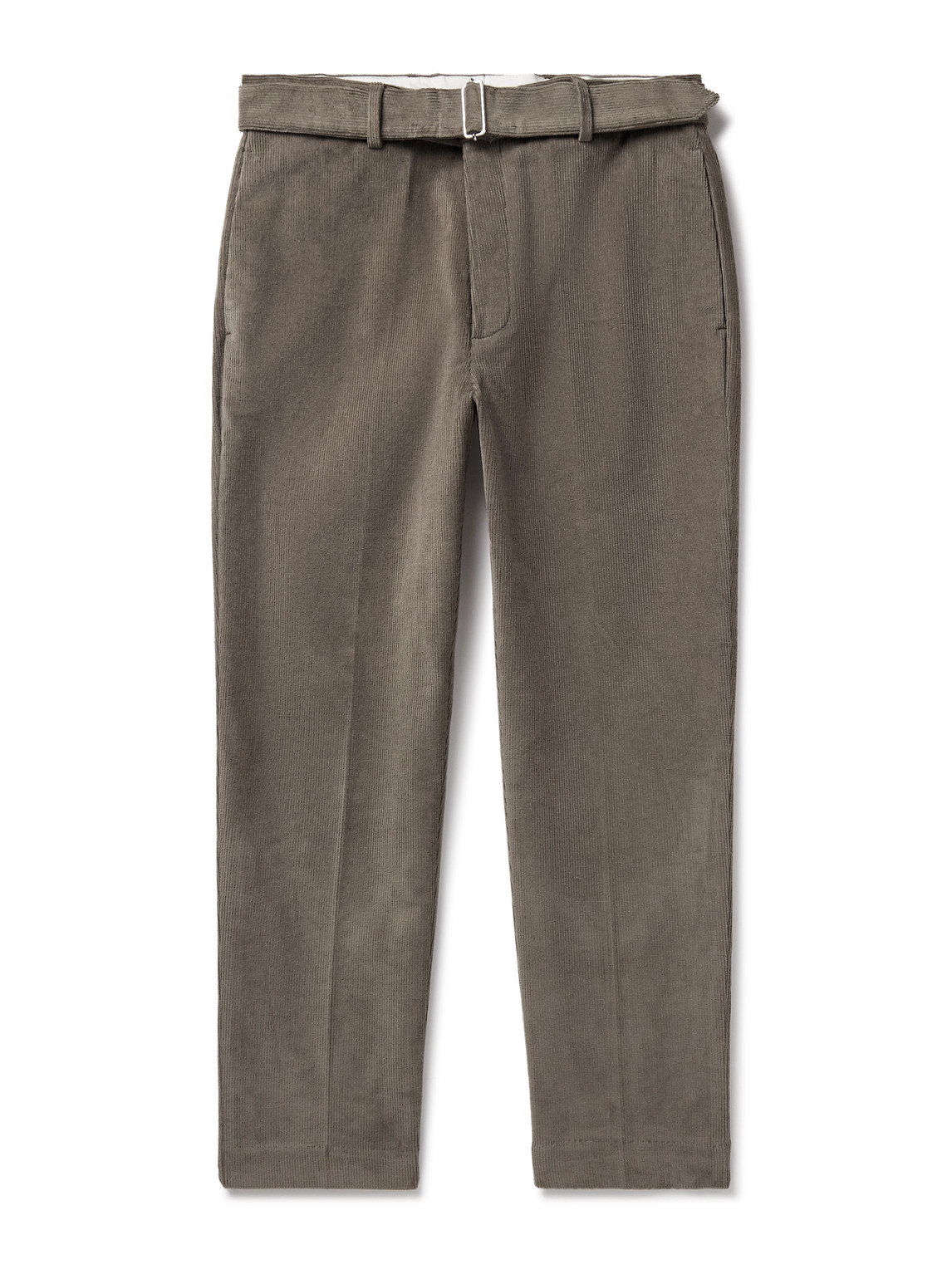 Officine Generale Hoche Slim-fit Straight-leg Belted Cotton-blend Corduroy Trousers In Gray