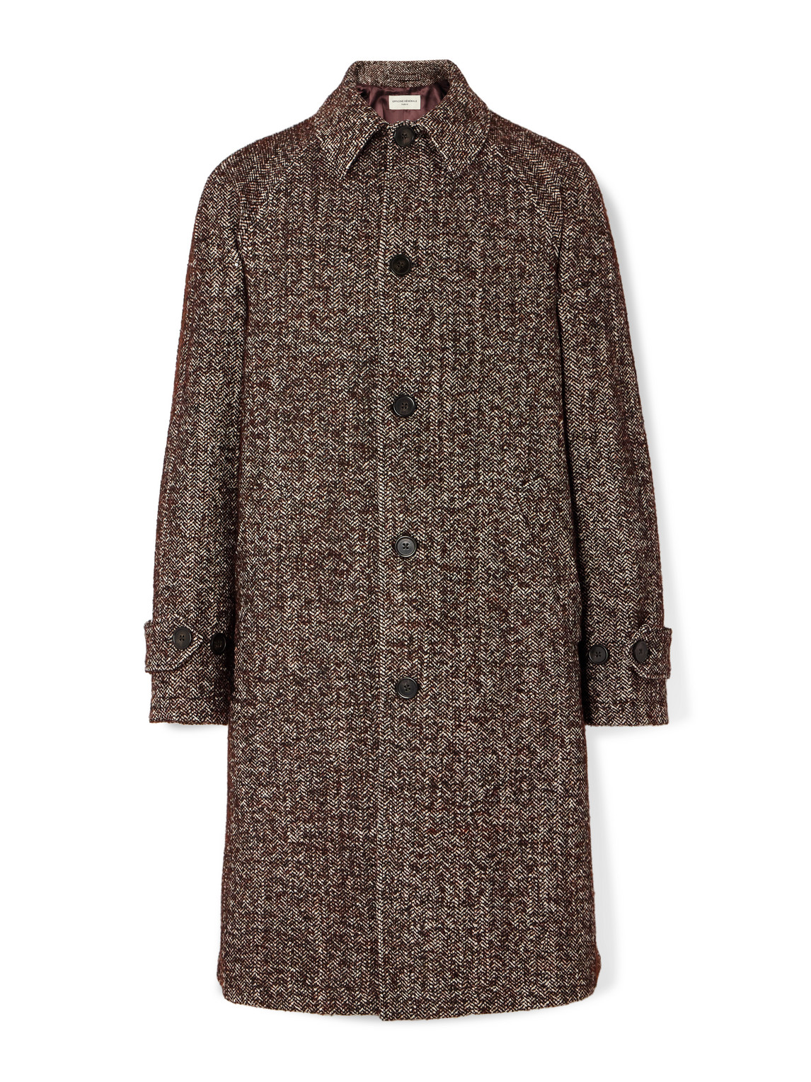Officine Generale Hudson Herringbone Woven Coat In Brown
