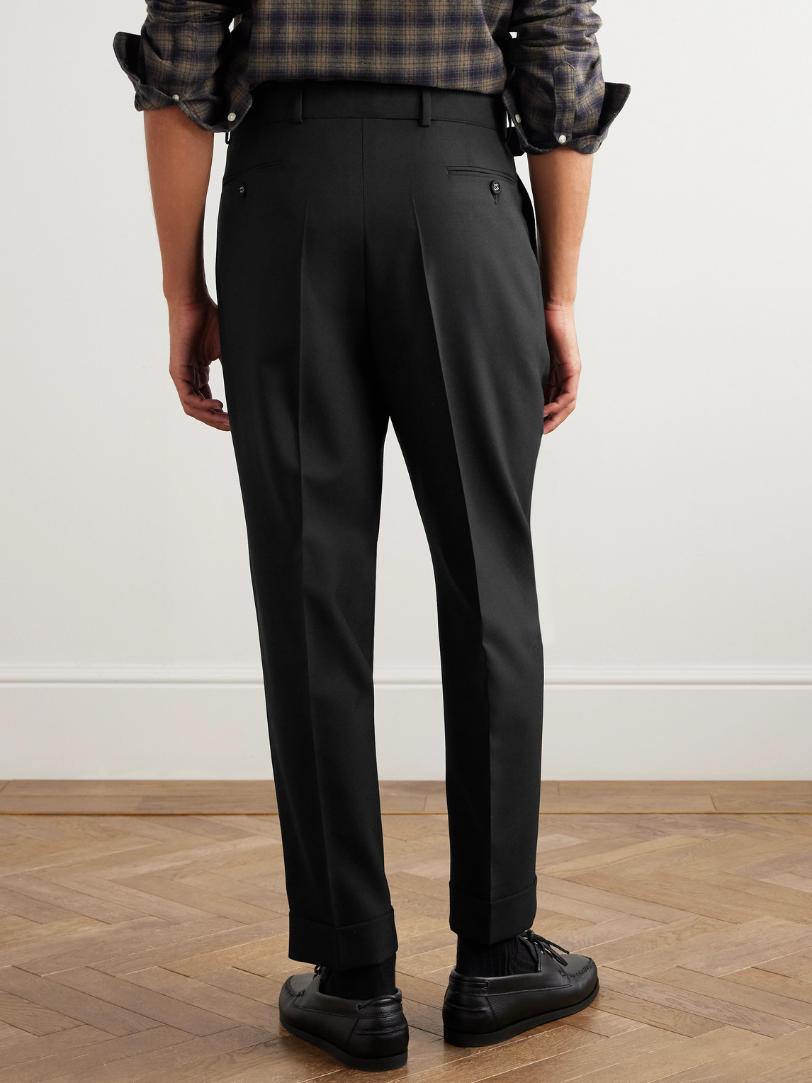 Officine Generale Hugo Tapered Belted Grain De Poudre Wool Suit Trousers In Black