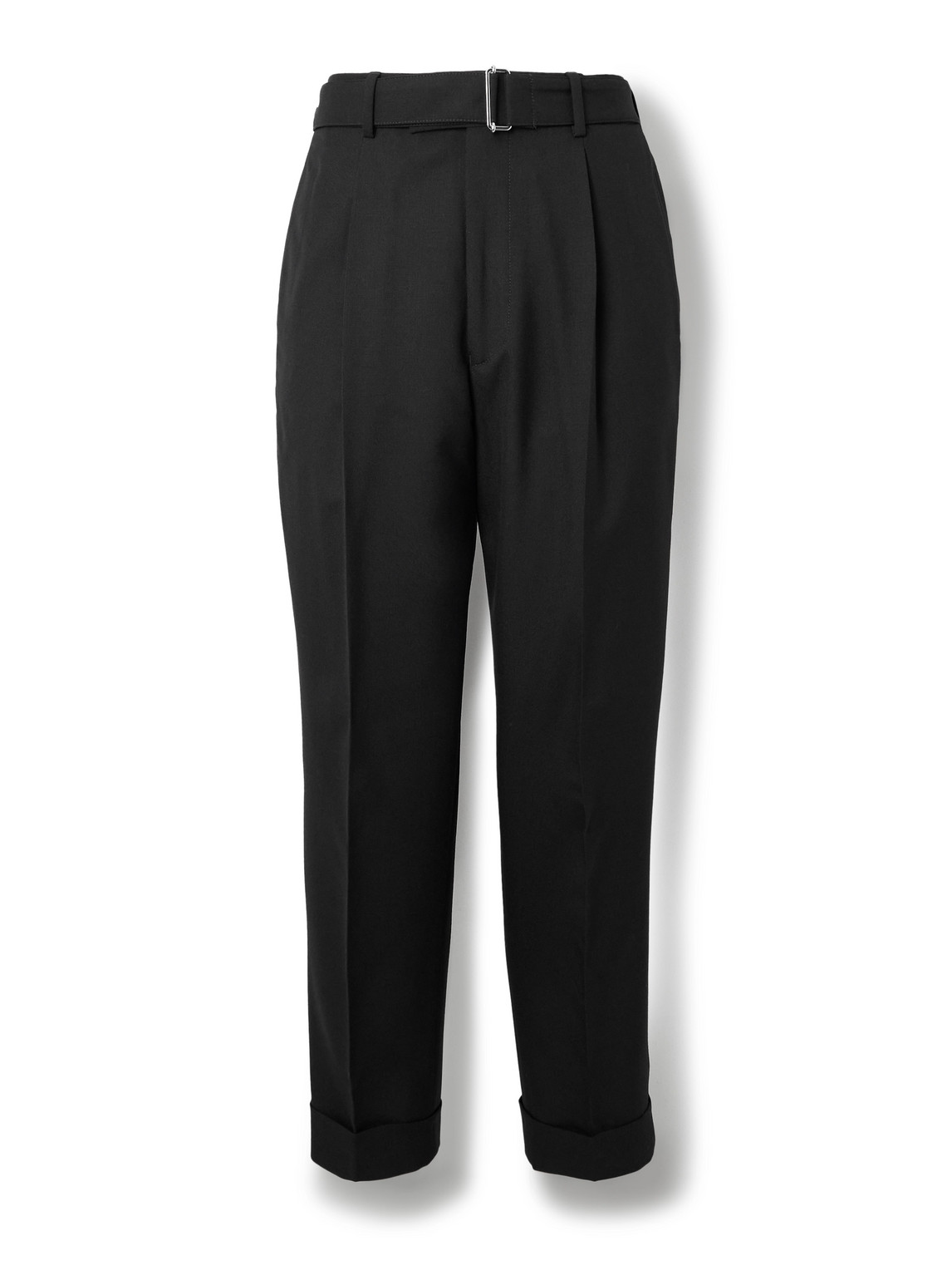 Officine Generale Hugo Tapered Belted Grain De Poudre Wool Suit Trousers In Black