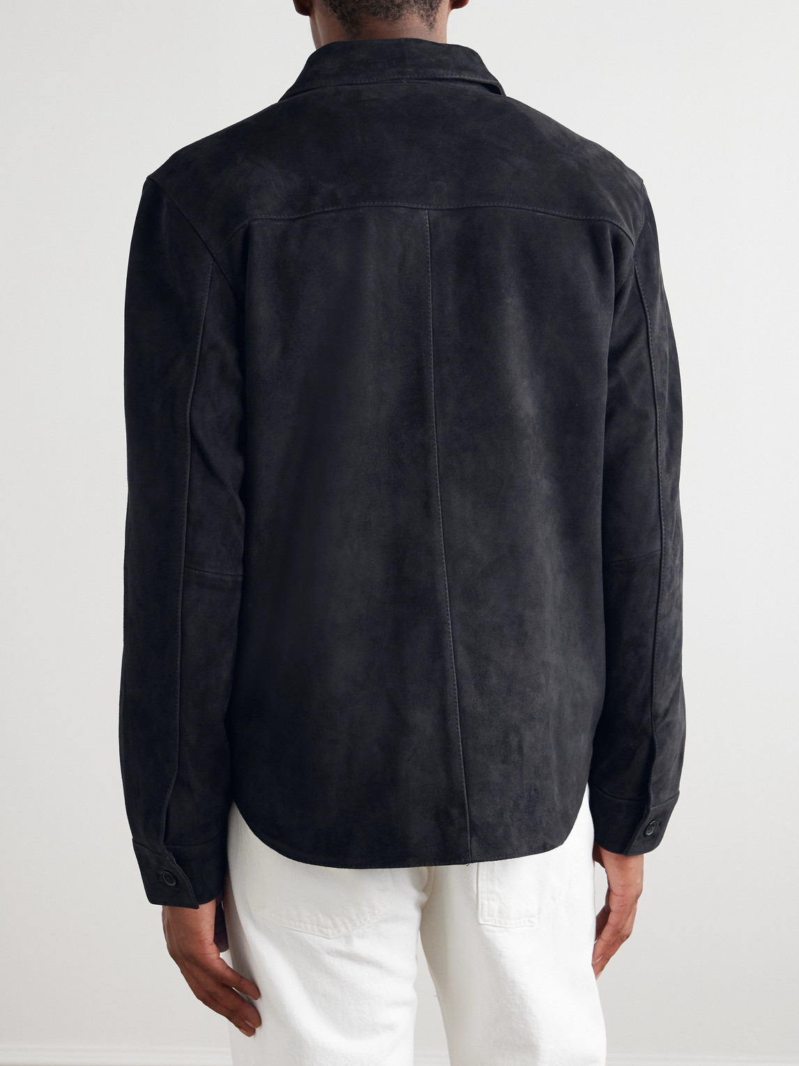 Officine Generale Julien Camp-collar Suede Overshirt In Black