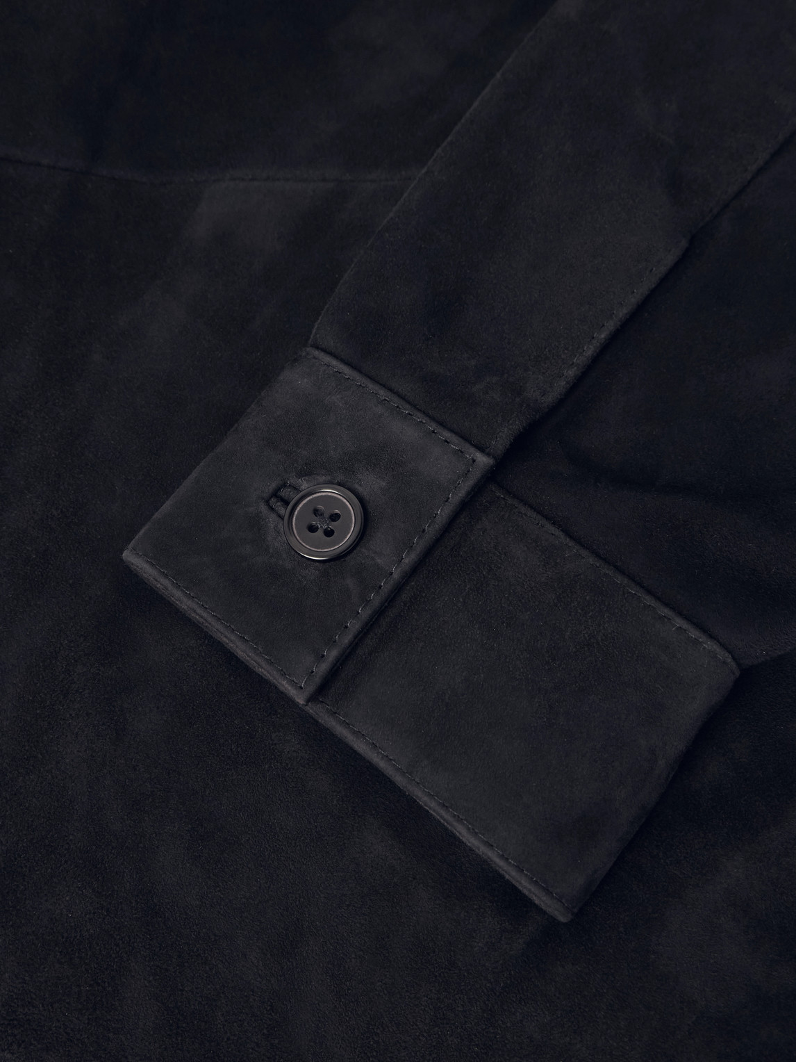 Officine Generale Julien Camp-collar Suede Overshirt In Black