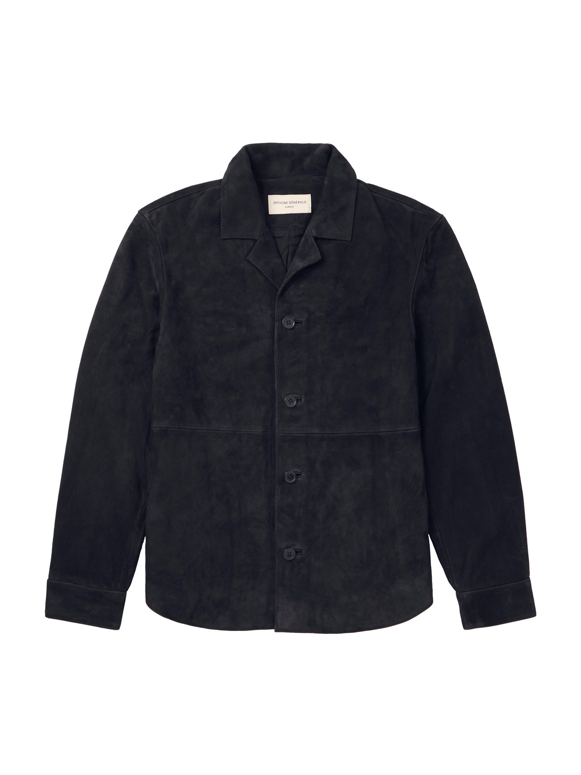 Officine Generale Julien Camp-collar Suede Overshirt In Black
