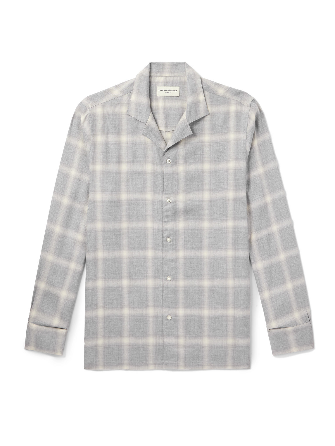 Officine Generale Eren Camp-collar Checked Ramie Shirt In Gray
