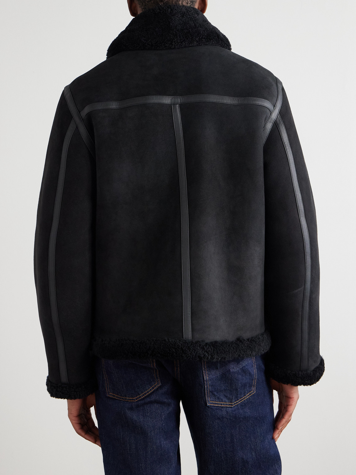 Officine Generale Isaac Leather-trimmed Shearling Jacket In Black