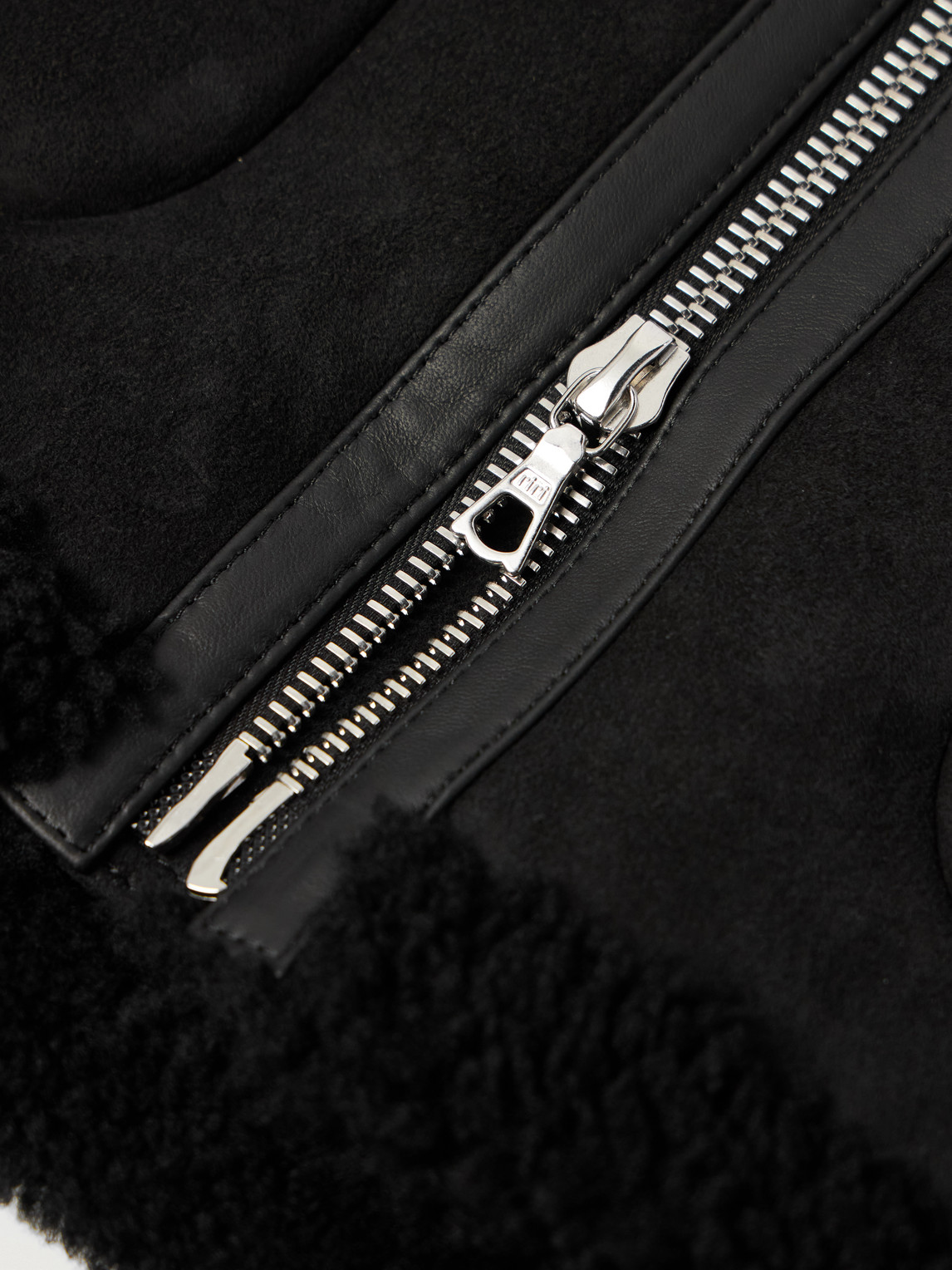 Officine Generale Isaac Leather-trimmed Shearling Jacket In Black