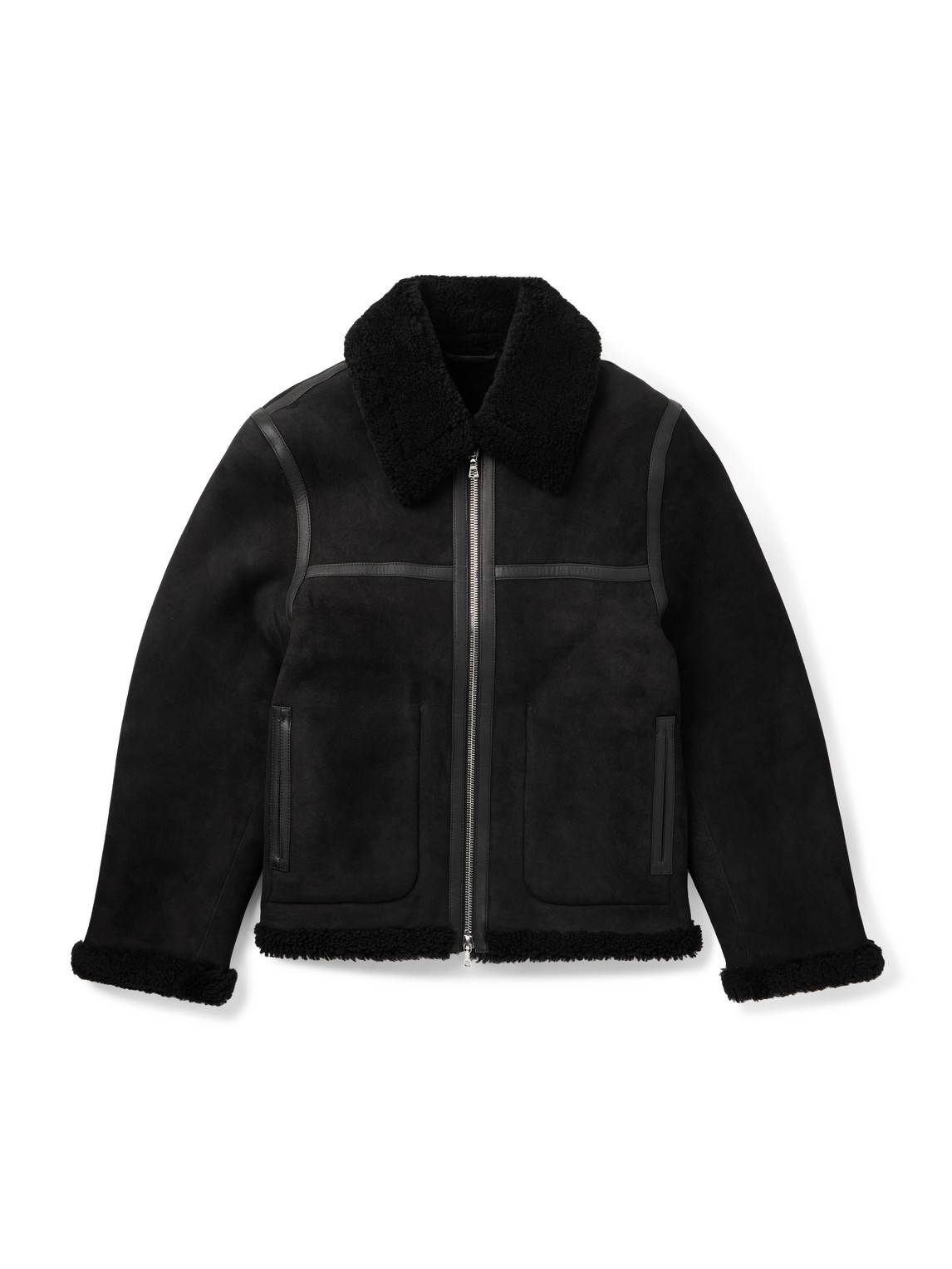 Officine Generale Isaac Leather-trimmed Shearling Jacket In Black