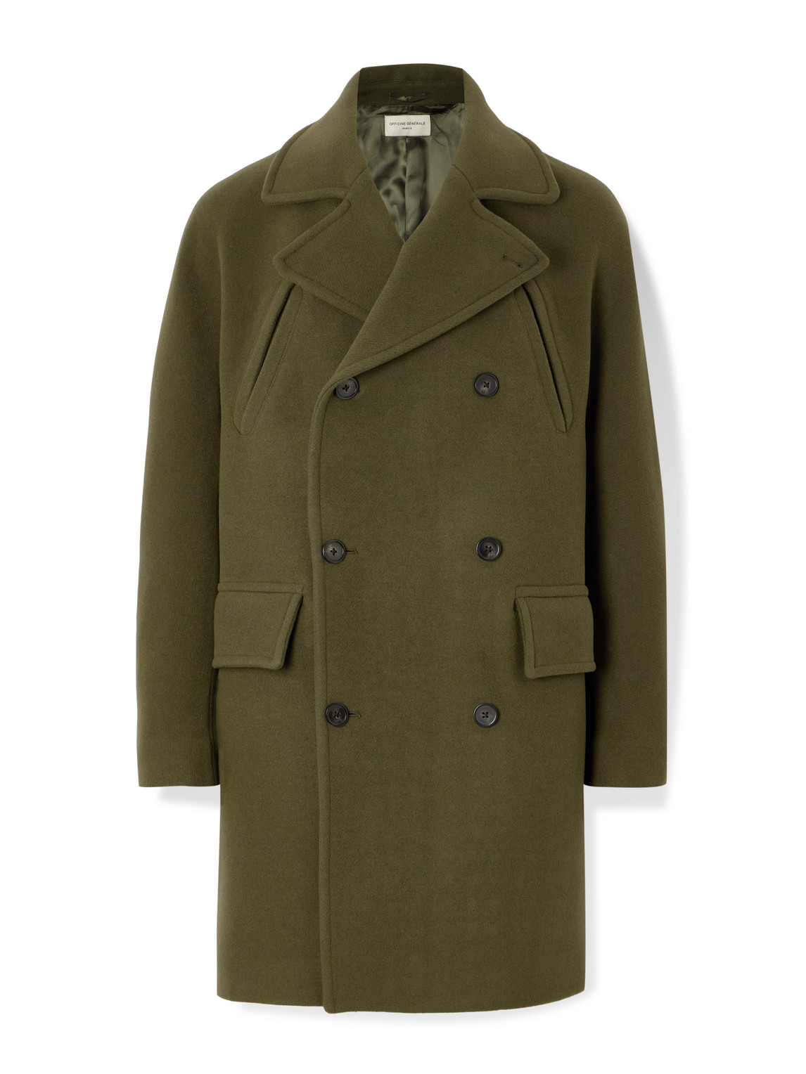 Officine Generale Amir Double-breasted Brushed Wool-blend Coat In Green