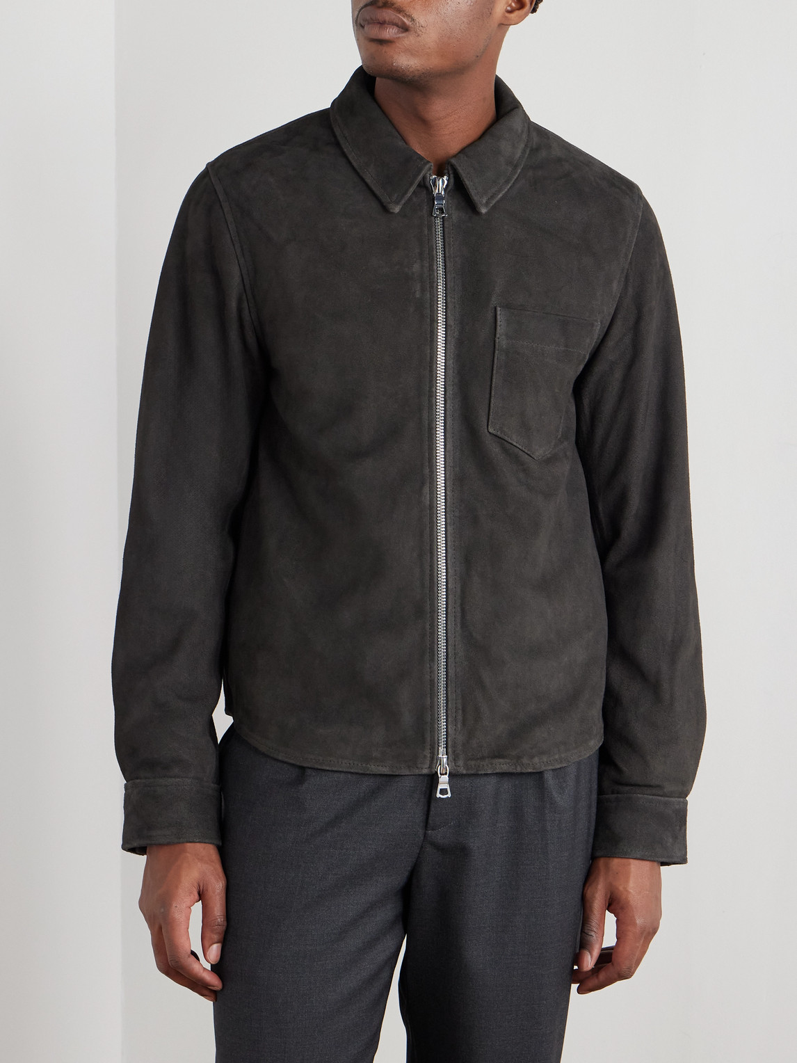 Officine Generale Sid Suede Overshirt In Brown