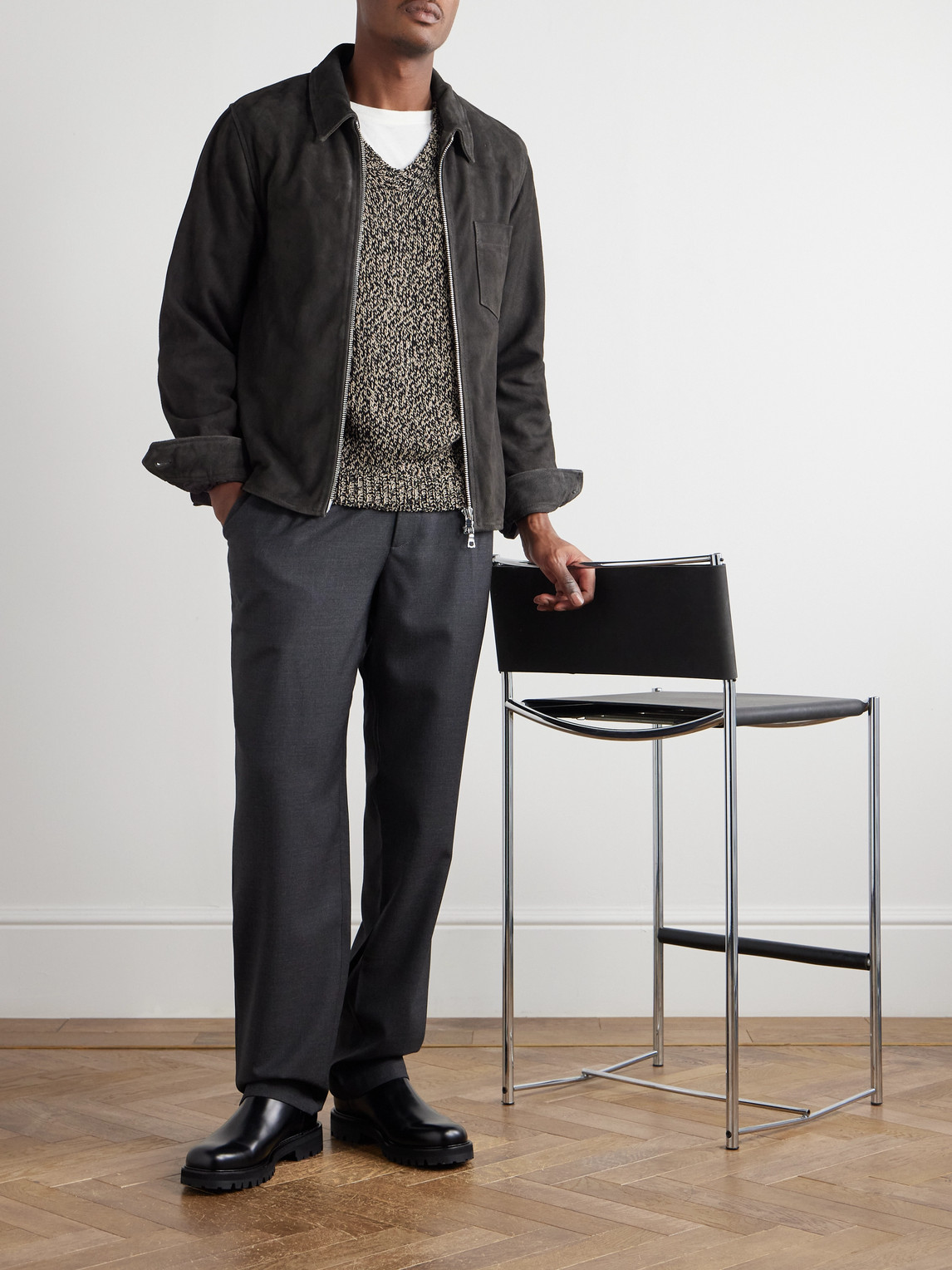 Officine Generale Sid Suede Overshirt In Brown