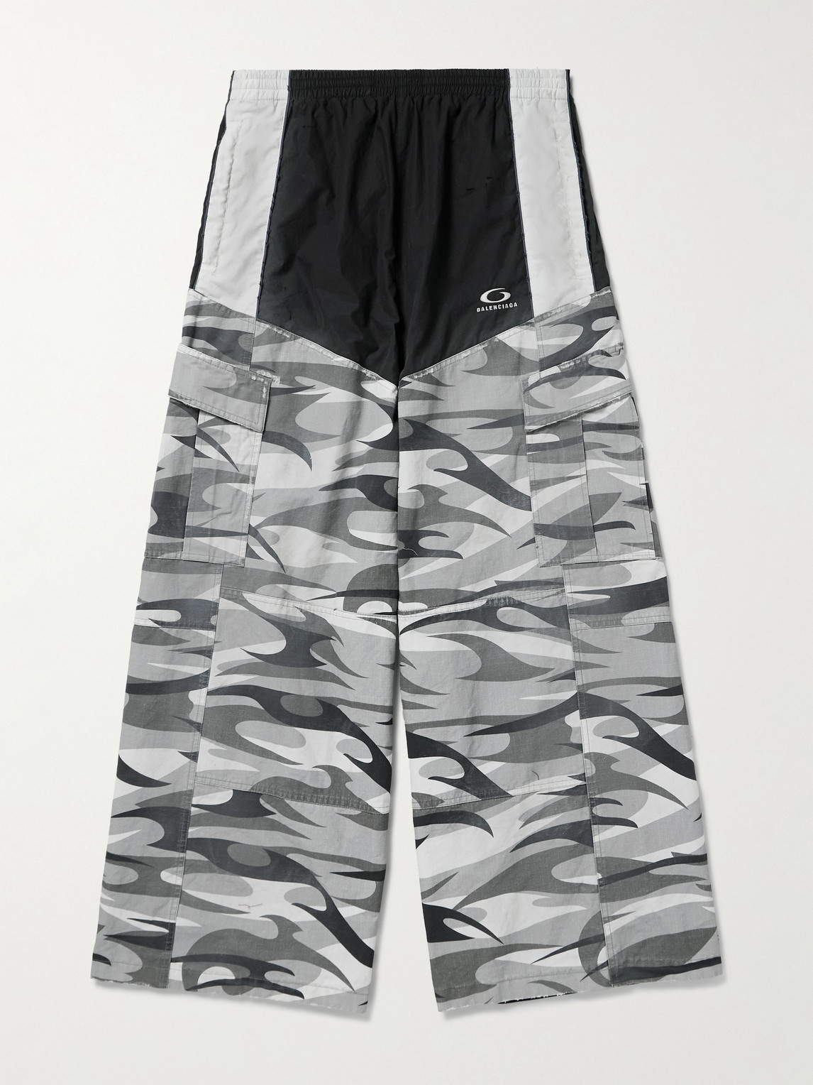 Balenciaga Wide-Leg Panelled Cotton-Poplin and Camouflage-Print Ripstop Cargo Track Pants - Men