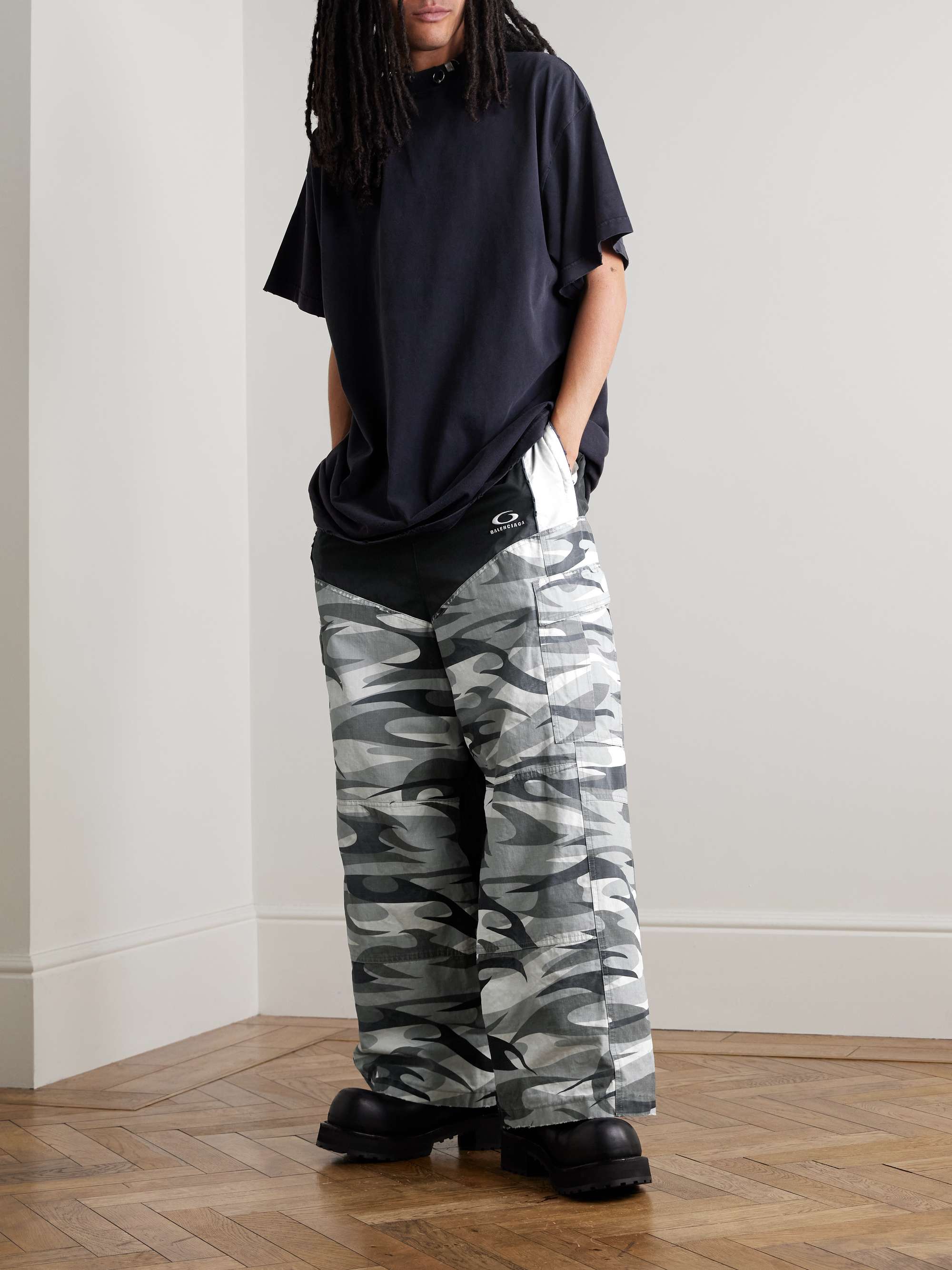 BALENCIAGA Wide-Leg Panelled Cotton-Poplin and Camouflage