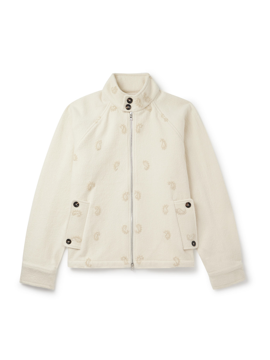 Kartik Research Embellished Wool Harrington Jacket In Neutral