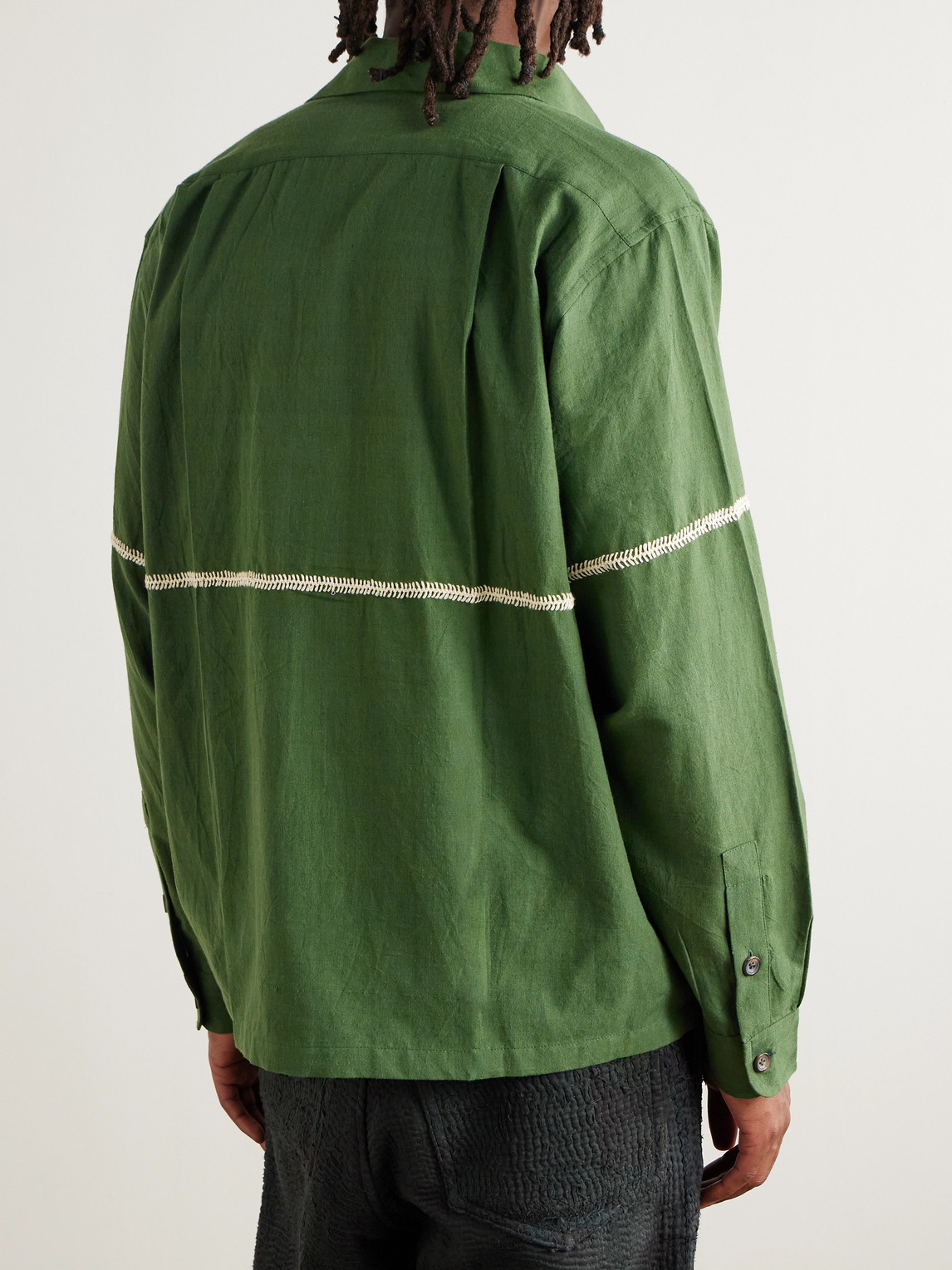 Kartik Research Rabari Embroidered Cotton Shirt In Green