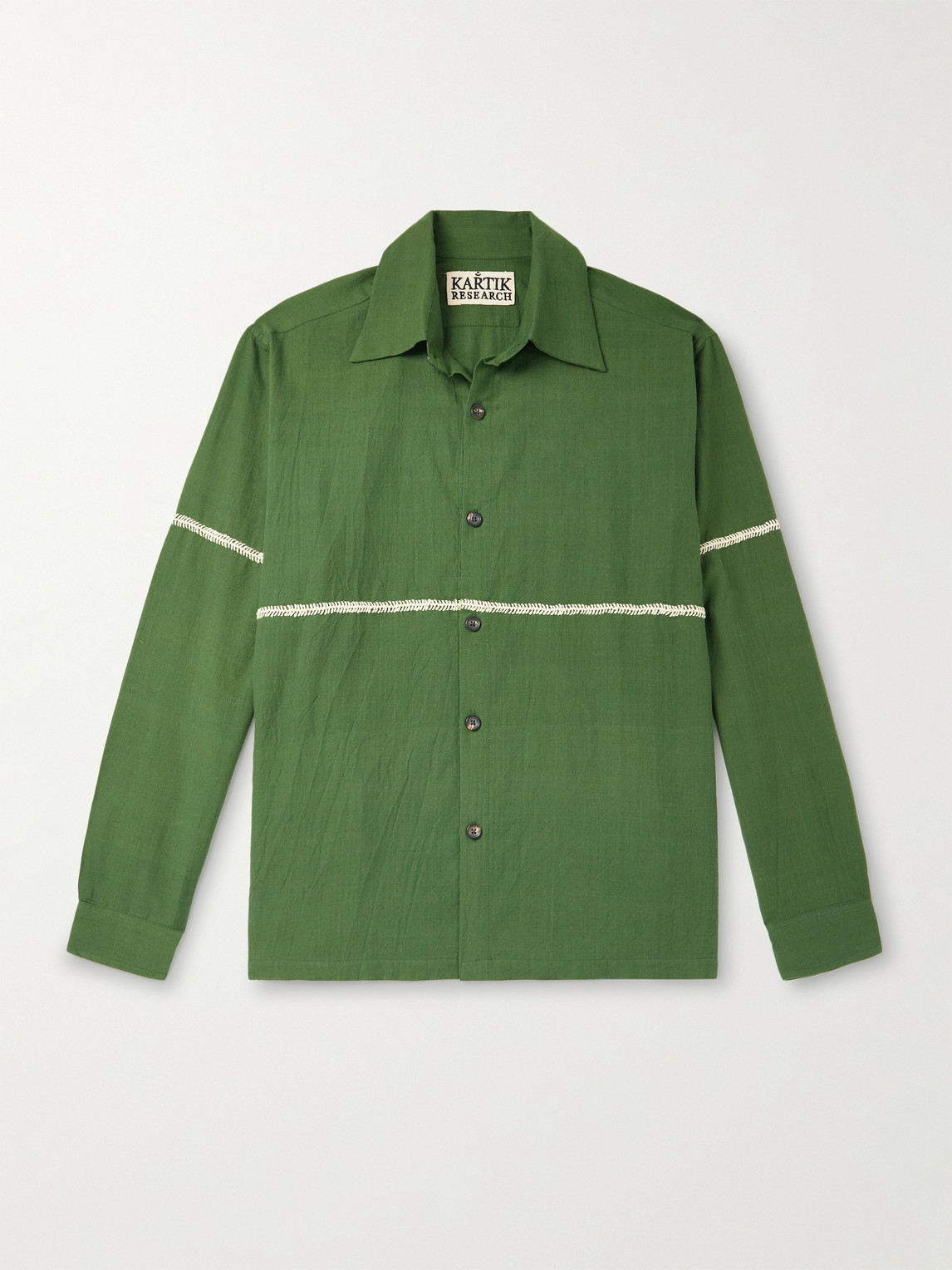 Kartik Research Rabari Embroidered Cotton Shirt In Green