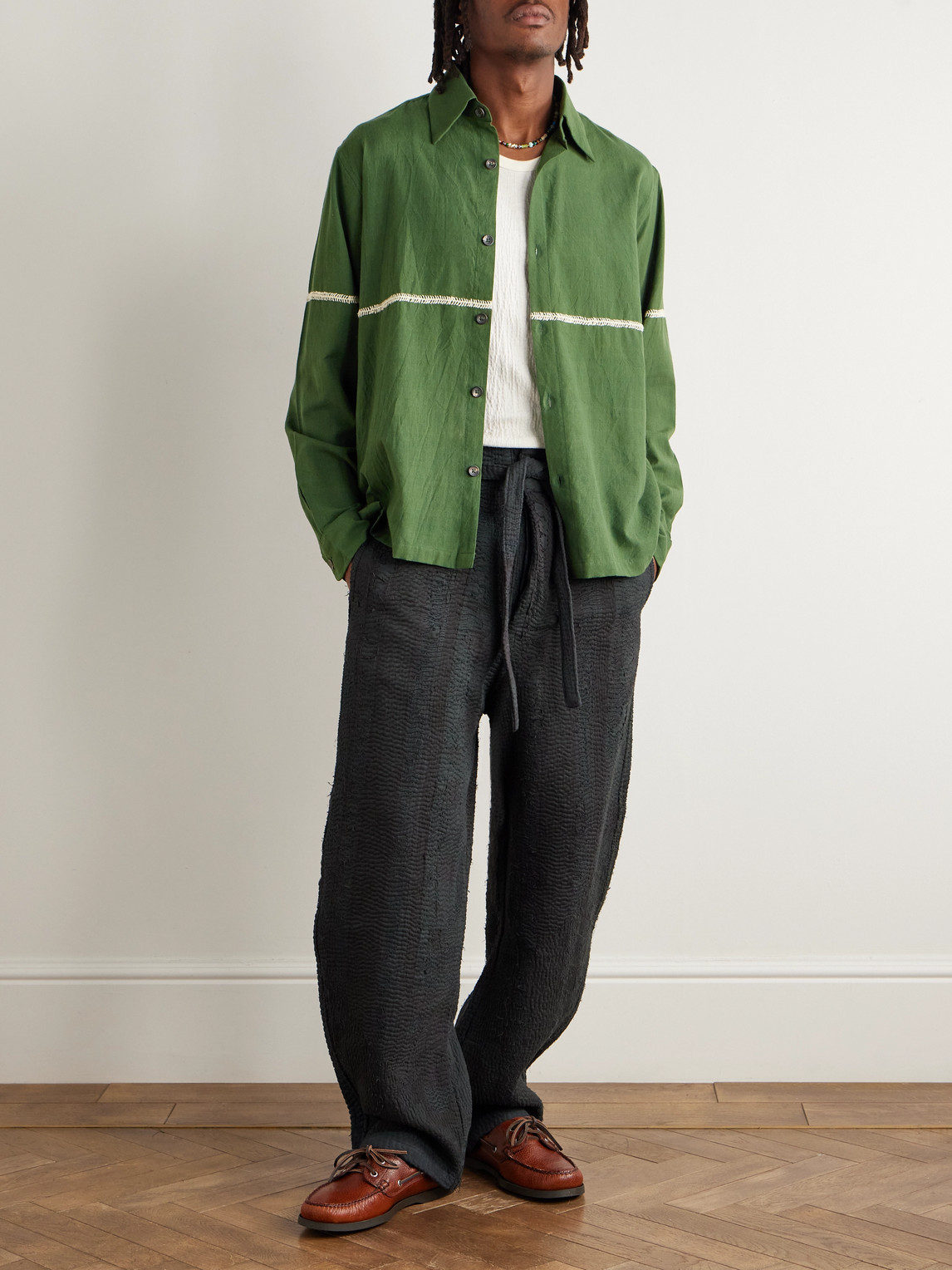Kartik Research Rabari Embroidered Cotton Shirt In Green