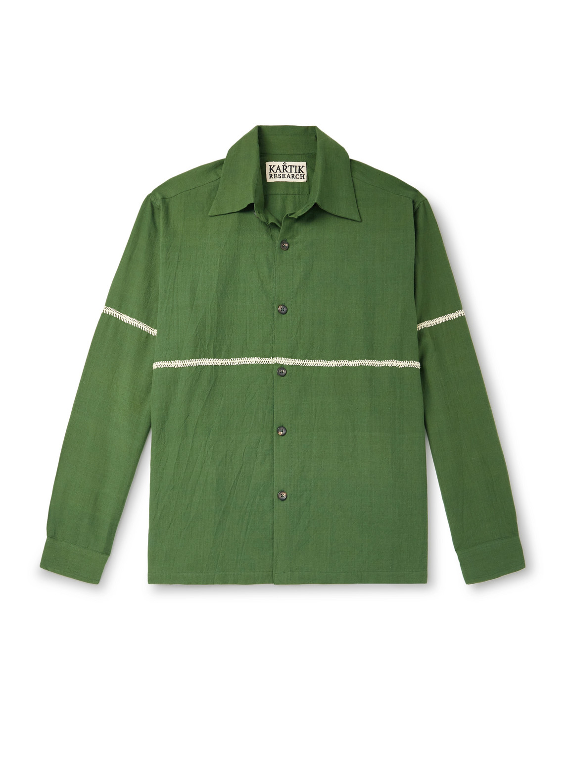 Kartik Research Rabari Embroidered Cotton Shirt In Green