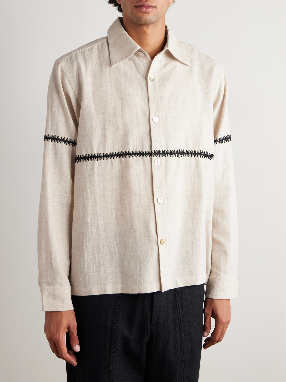 Kartik Research Rabari Embroidered Cotton Shirt In Neutral