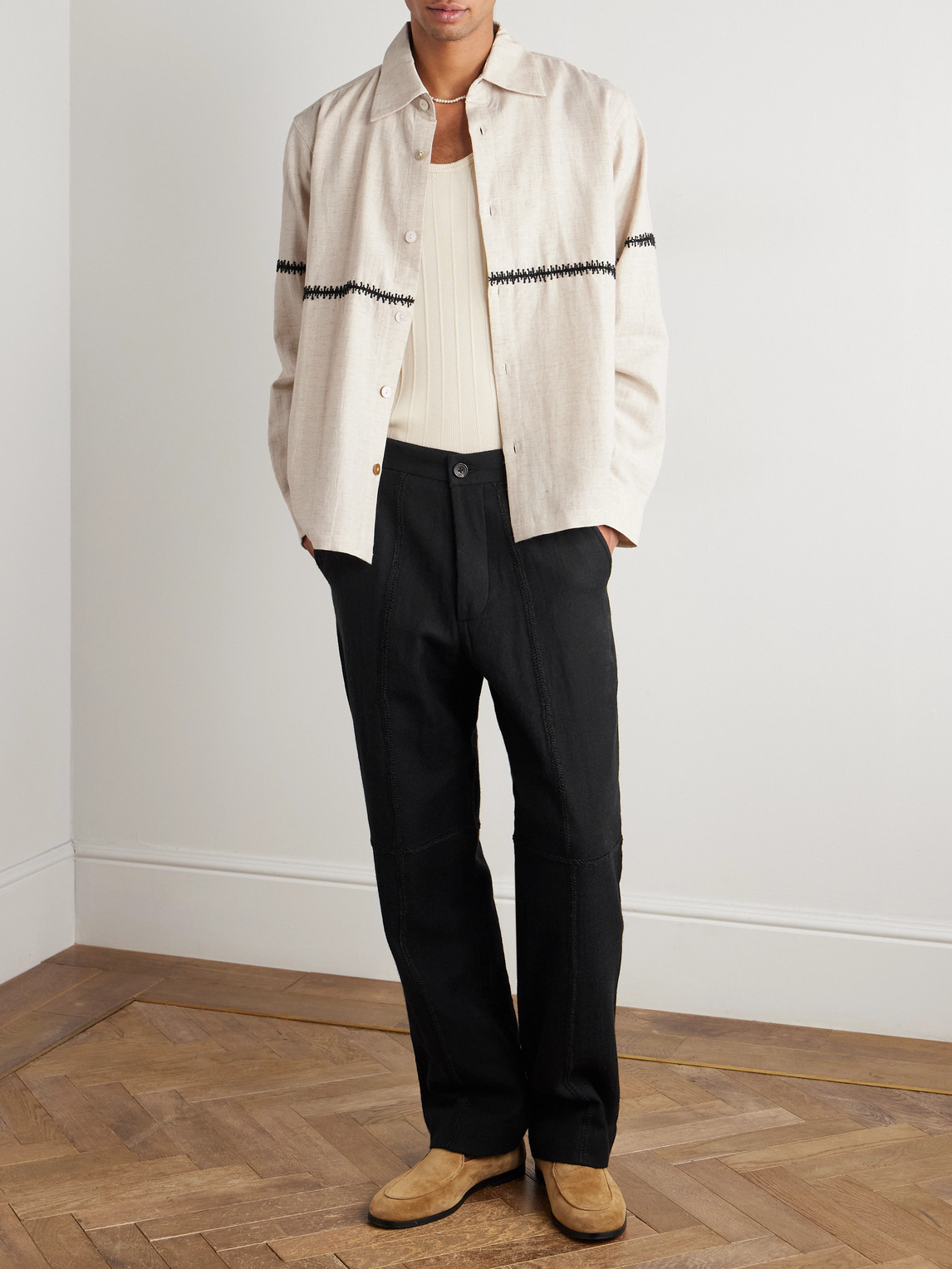 Kartik Research Rabari Embroidered Cotton Shirt In Neutral