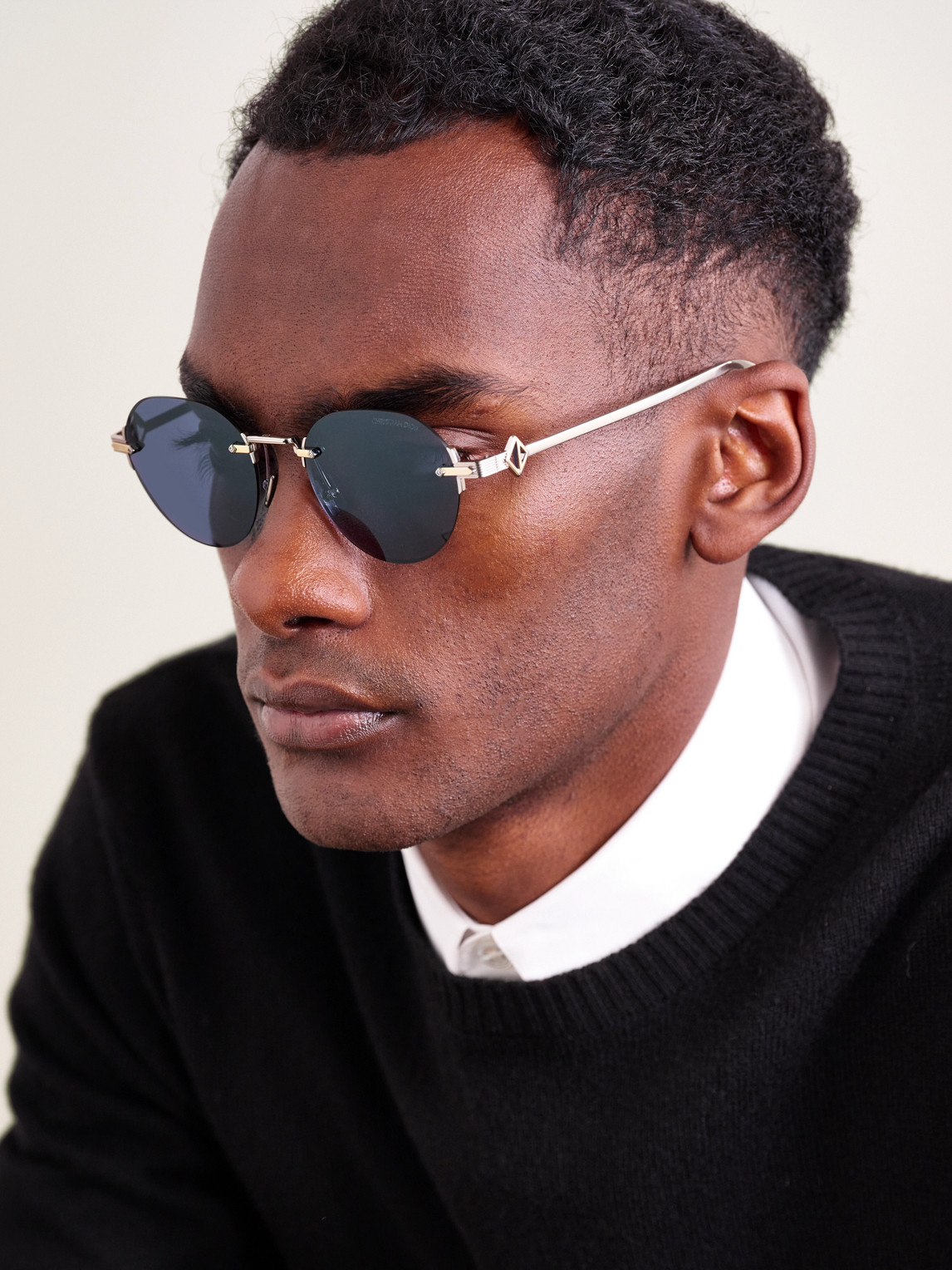 Dior Cd Diamond R5u Round-frame Rimless Silver- And Gold-tone Sunglasses