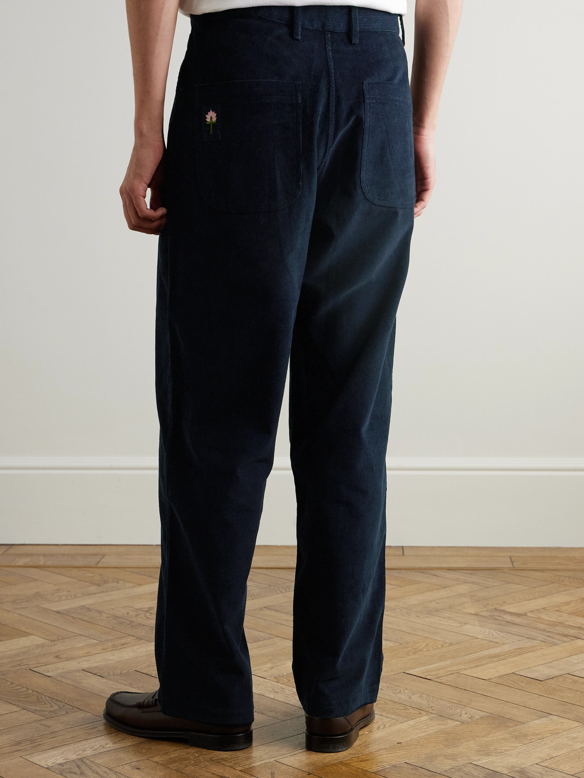 Kardo Antonio Straight-leg Embroidered Cotton-corduroy Trousers In Blue