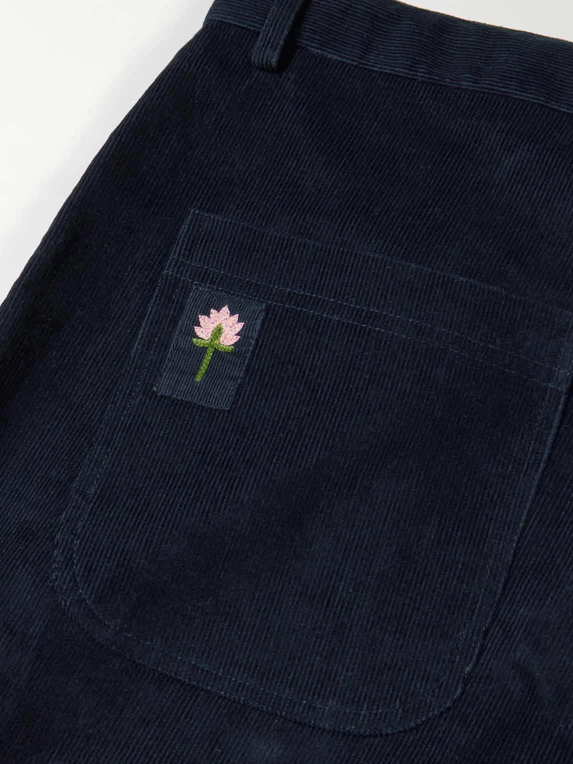 Kardo Antonio Straight-leg Embroidered Cotton-corduroy Trousers In Blue