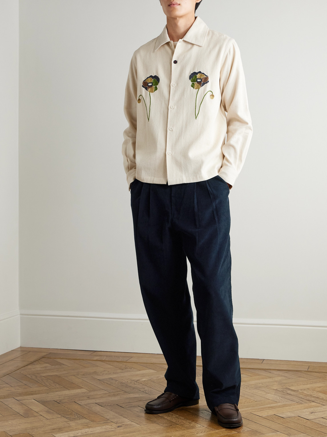 Kardo Antonio Straight-leg Embroidered Cotton-corduroy Trousers In Blue