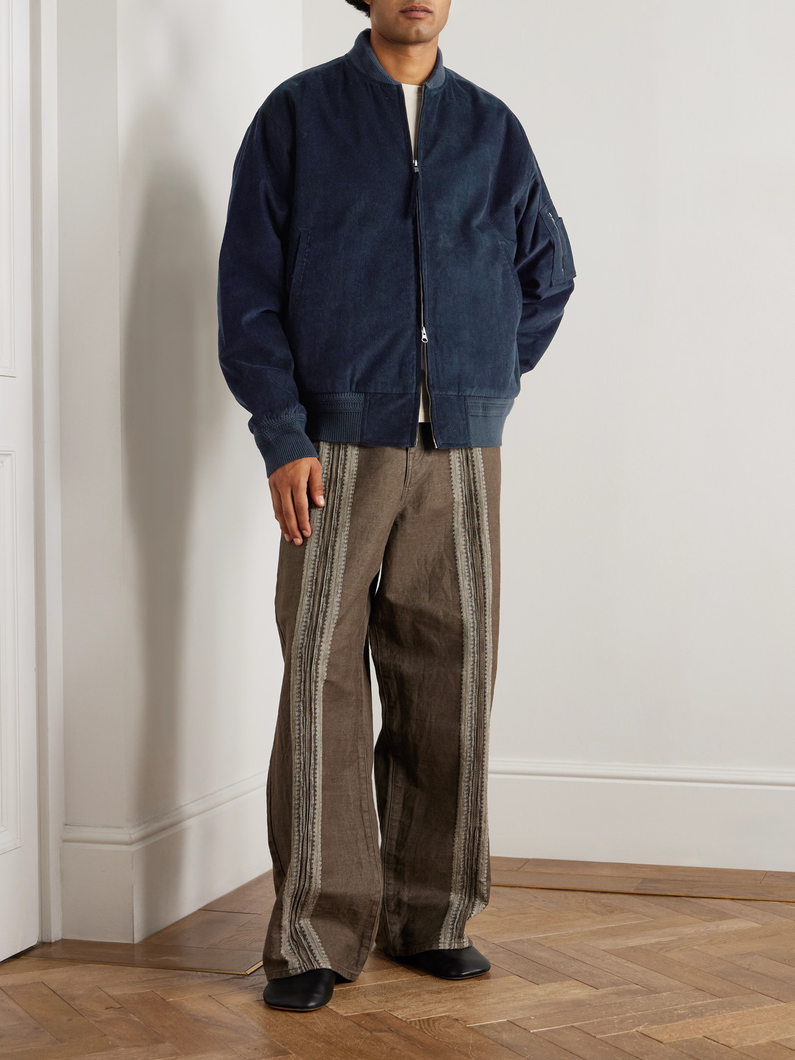 Kardo Max Logo-embroidered Cotton-corduroy Bomber Jacket In Blue