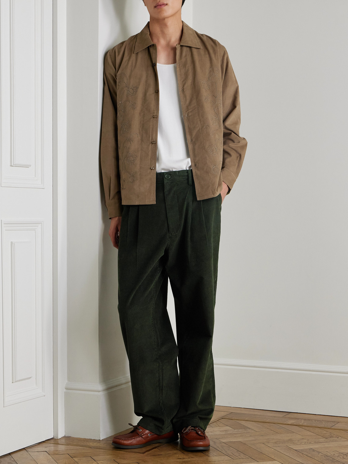 Kardo Antonio Straight-leg Embroidered Cotton-corduroy Trousers In Blue