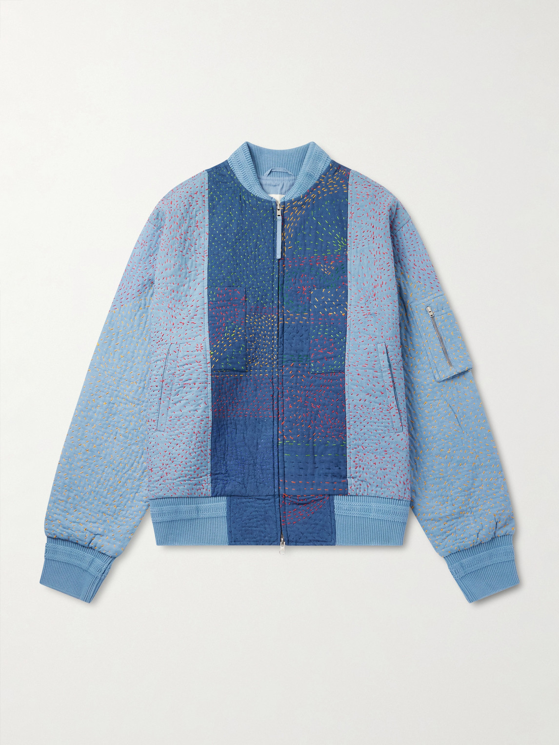 Kardo Max Kantha-embroidered Cotton Bomber Jacket In Blue