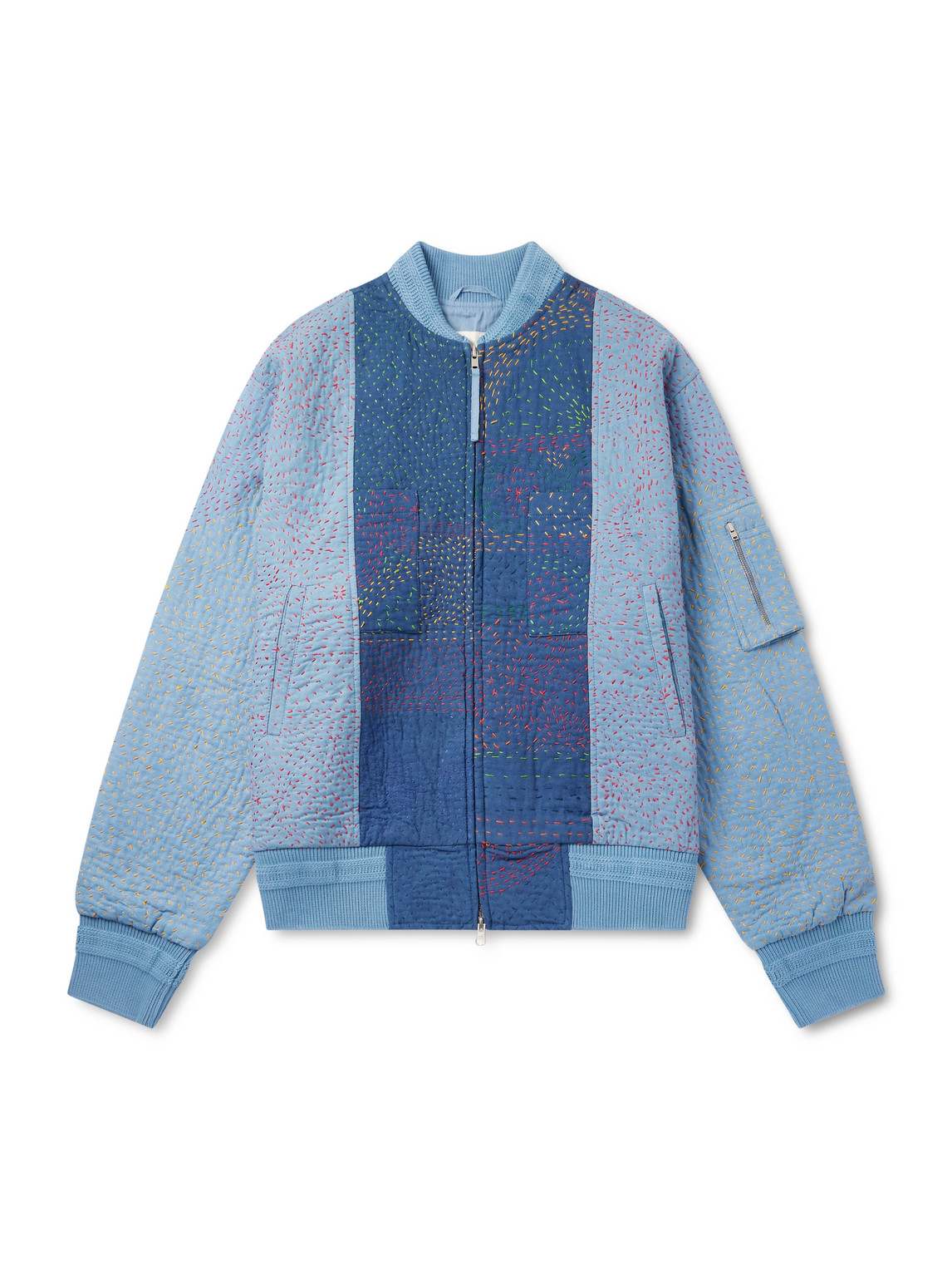 Kardo Max Kantha-embroidered Cotton Bomber Jacket In Blue