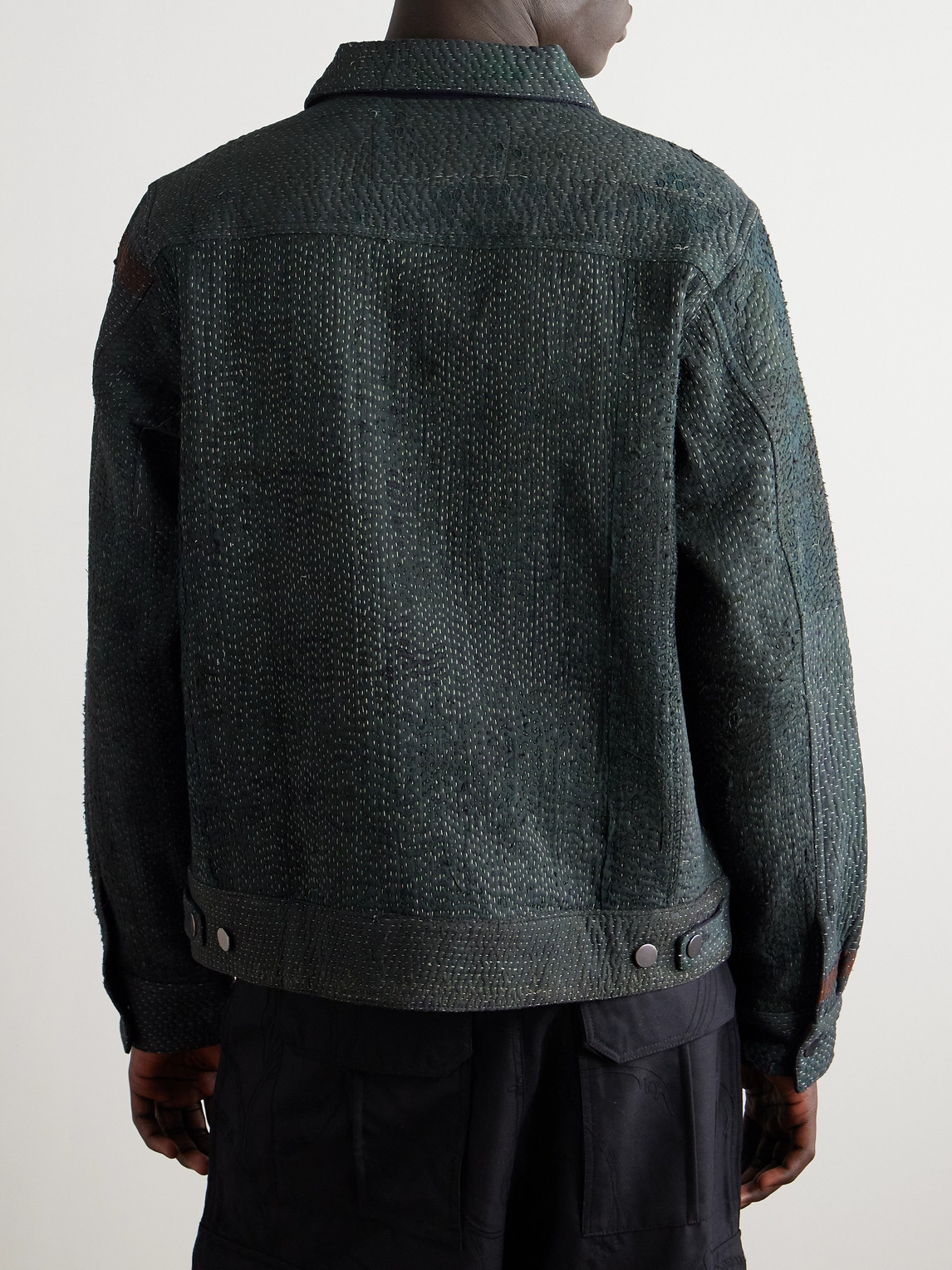  Kardo - Marvin Distressed Patchworked Kantha Cotton Trucker Jacket - Men - Blue - M 