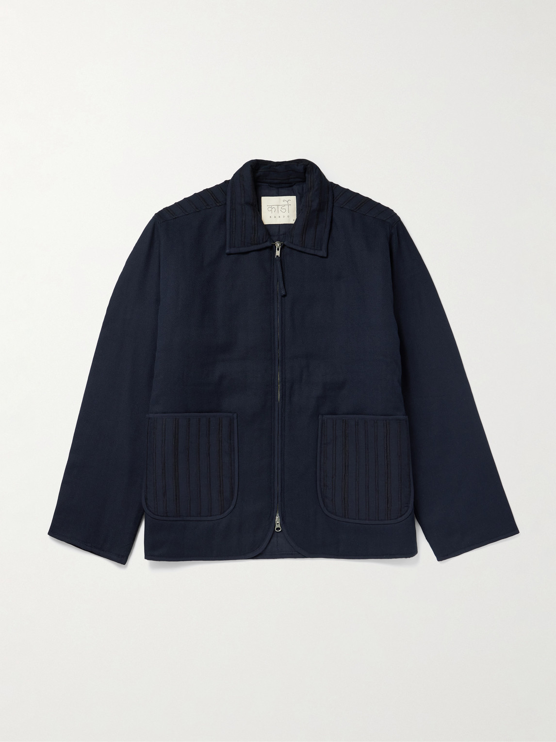 Kardo Amardeep Embroidered Cotton-herringbone Jacket In Blue