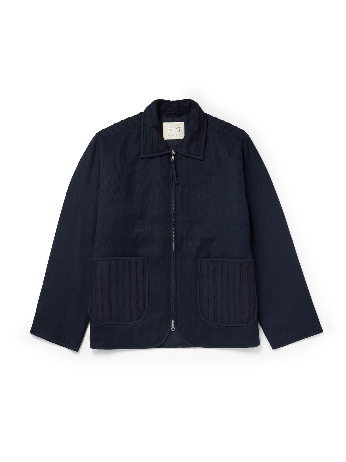 Kardo Amardeep Embroidered Cotton-herringbone Jacket In Blue