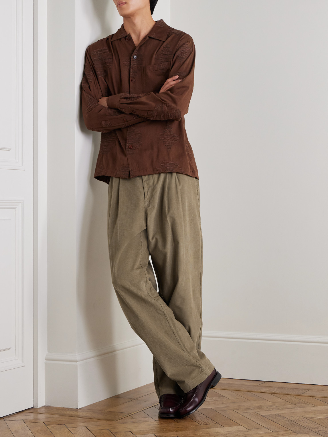 Kardo Antonio Straight-leg Cotton-corduroy Trousers In Brown